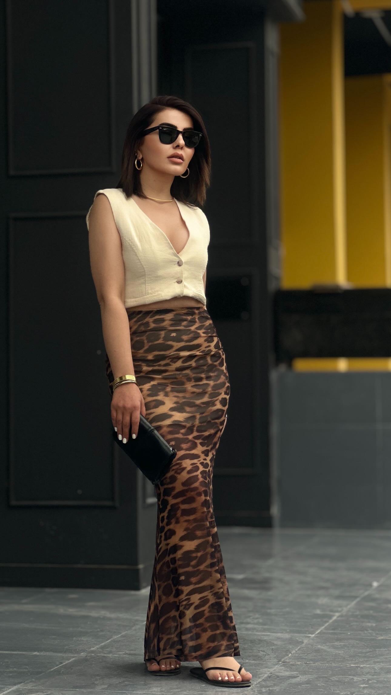 Leopard Print Lined Tulle Skirt