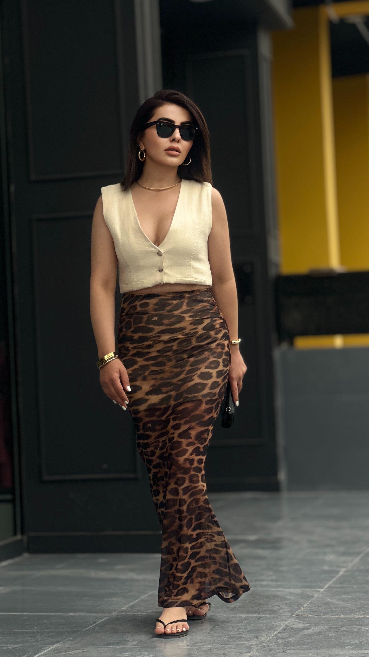Leopard Print Lined Tulle Skirt