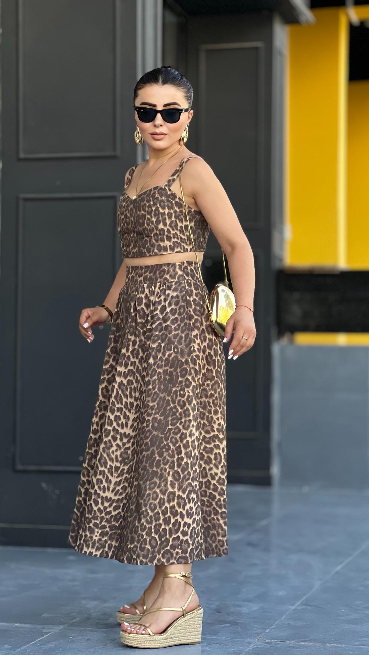 Leopard Print Bustier and Skirt Set
