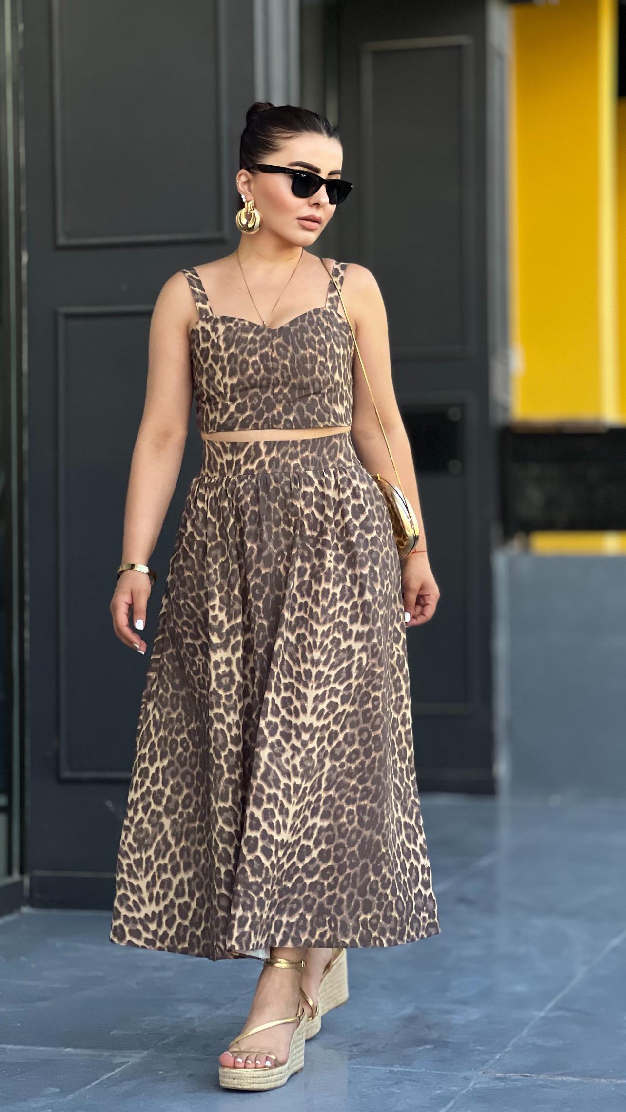 Leopard Print Bustier and Skirt Set