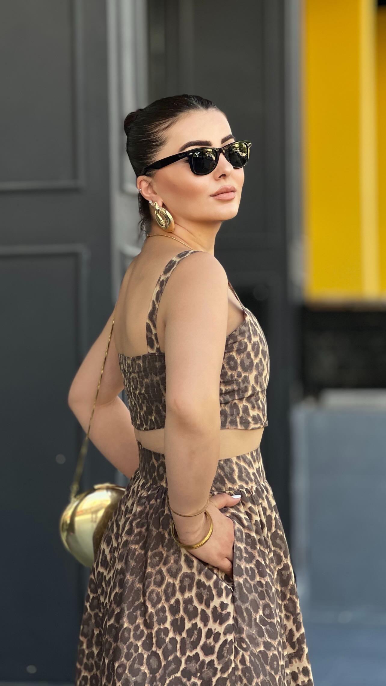 Leopard Print Bustier and Skirt Set