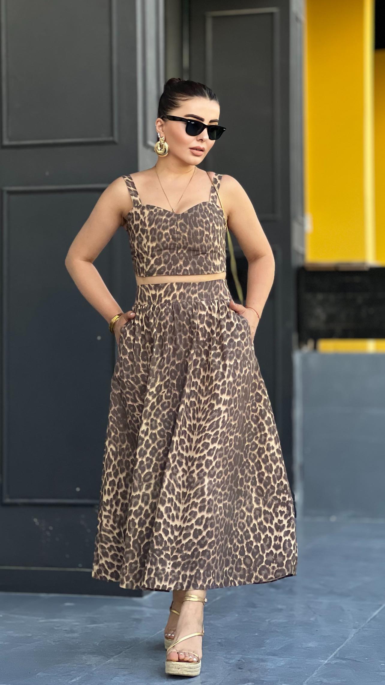 Leopard Print Bustier and Skirt Set
