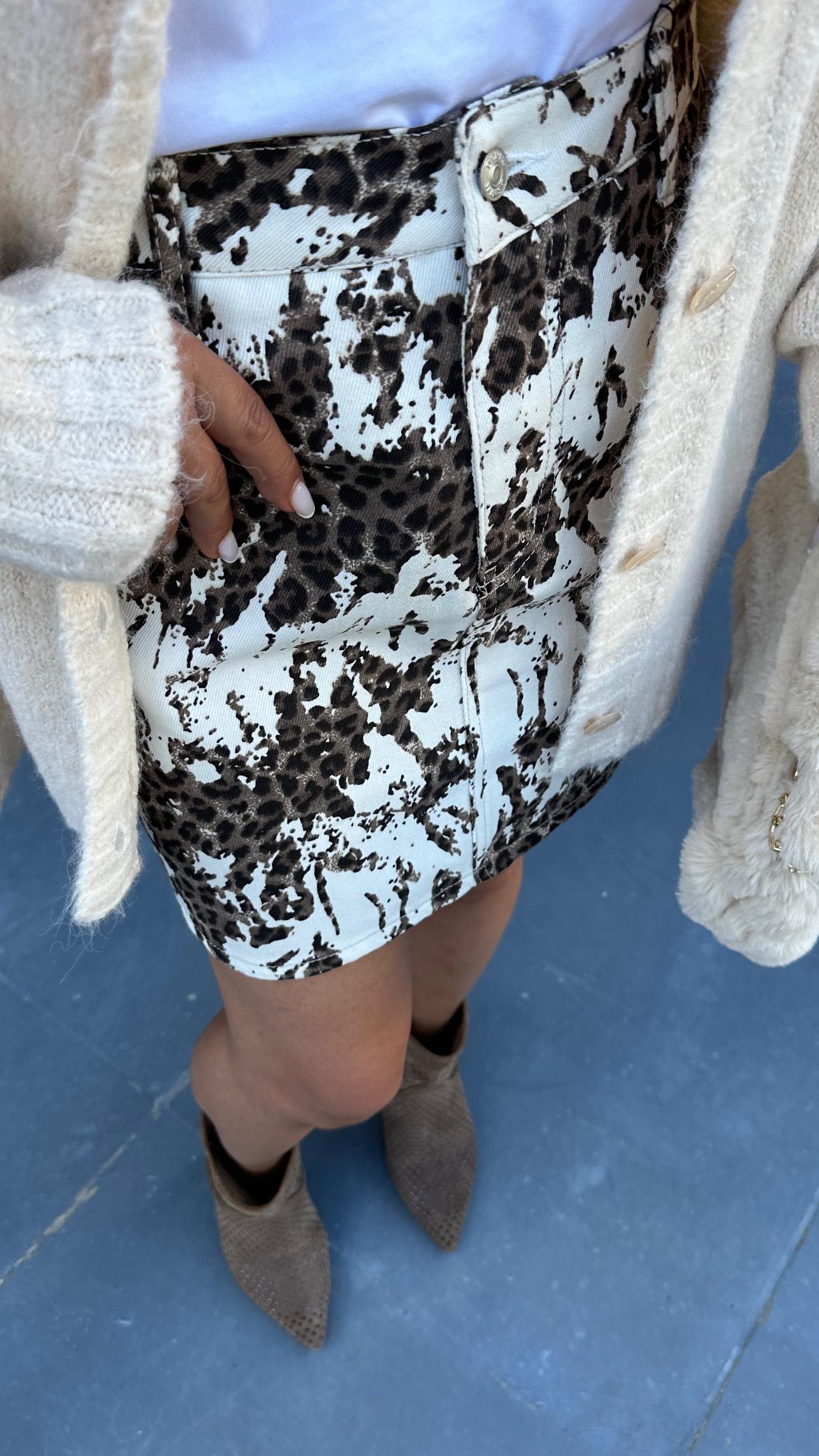 Leopard Print Gabardine Mini Skirt