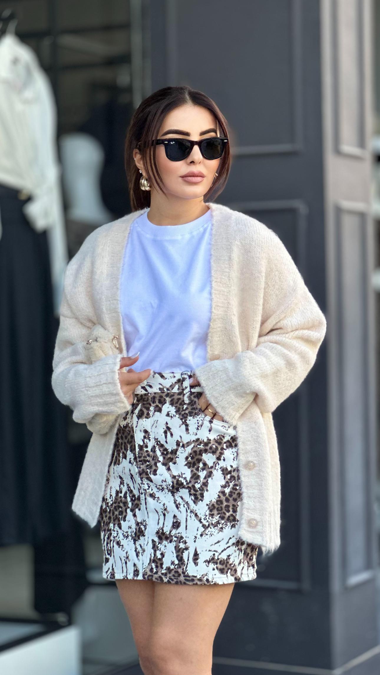 Leopard Print Gabardine Mini Skirt