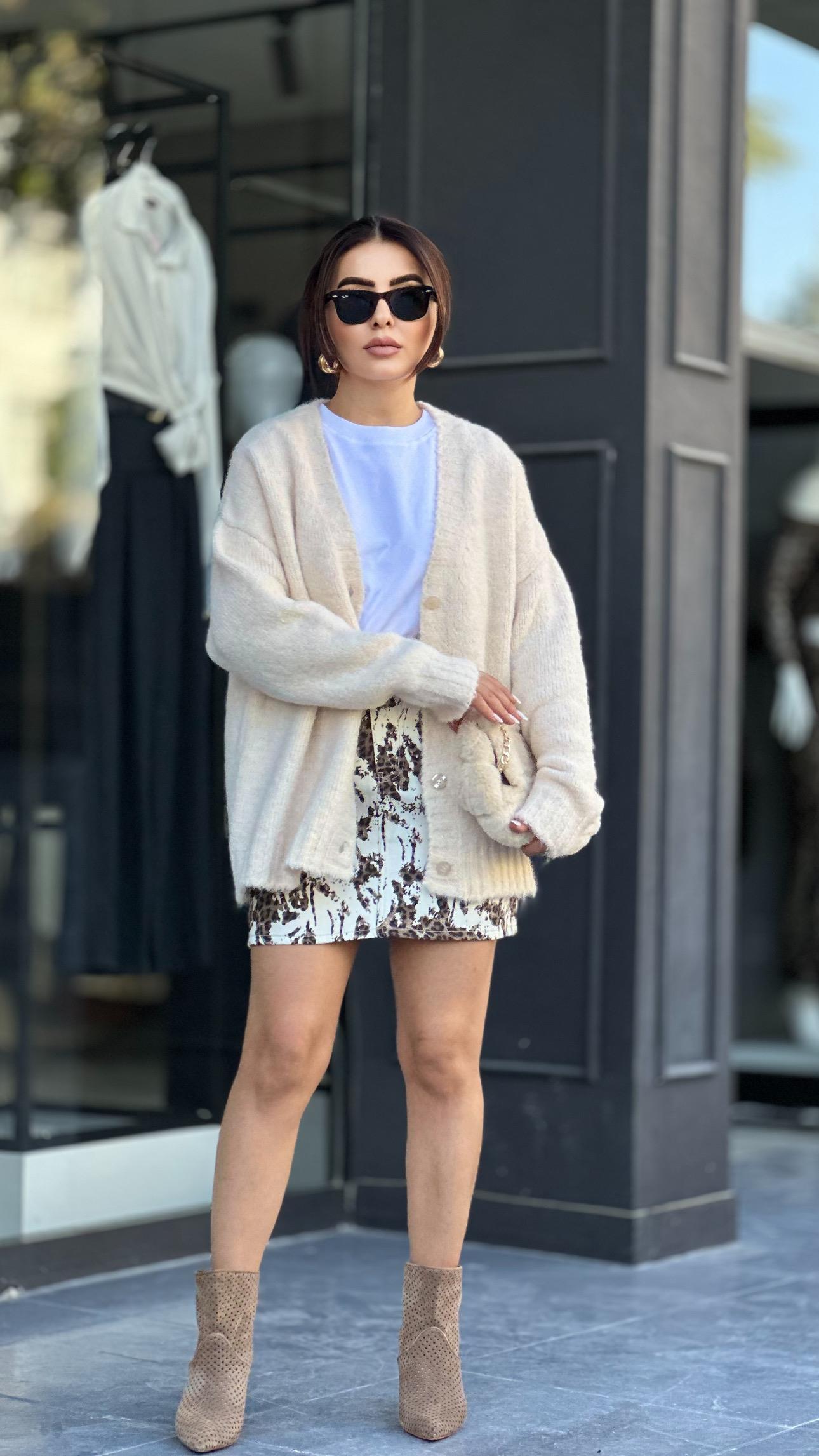 Leopard Print Gabardine Mini Skirt