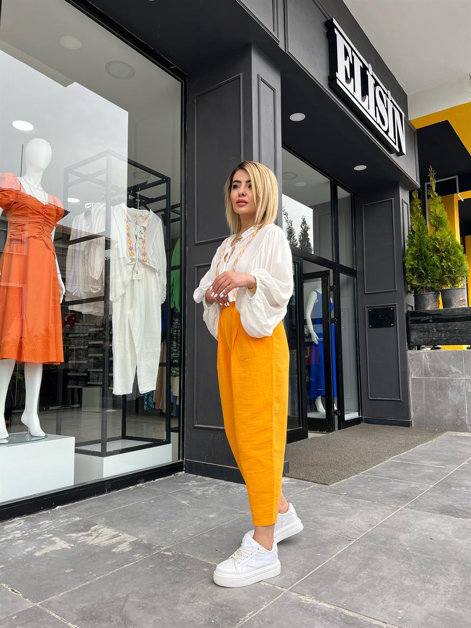 Mango Beli Lastikli Piliseli Müslin  Pantolon