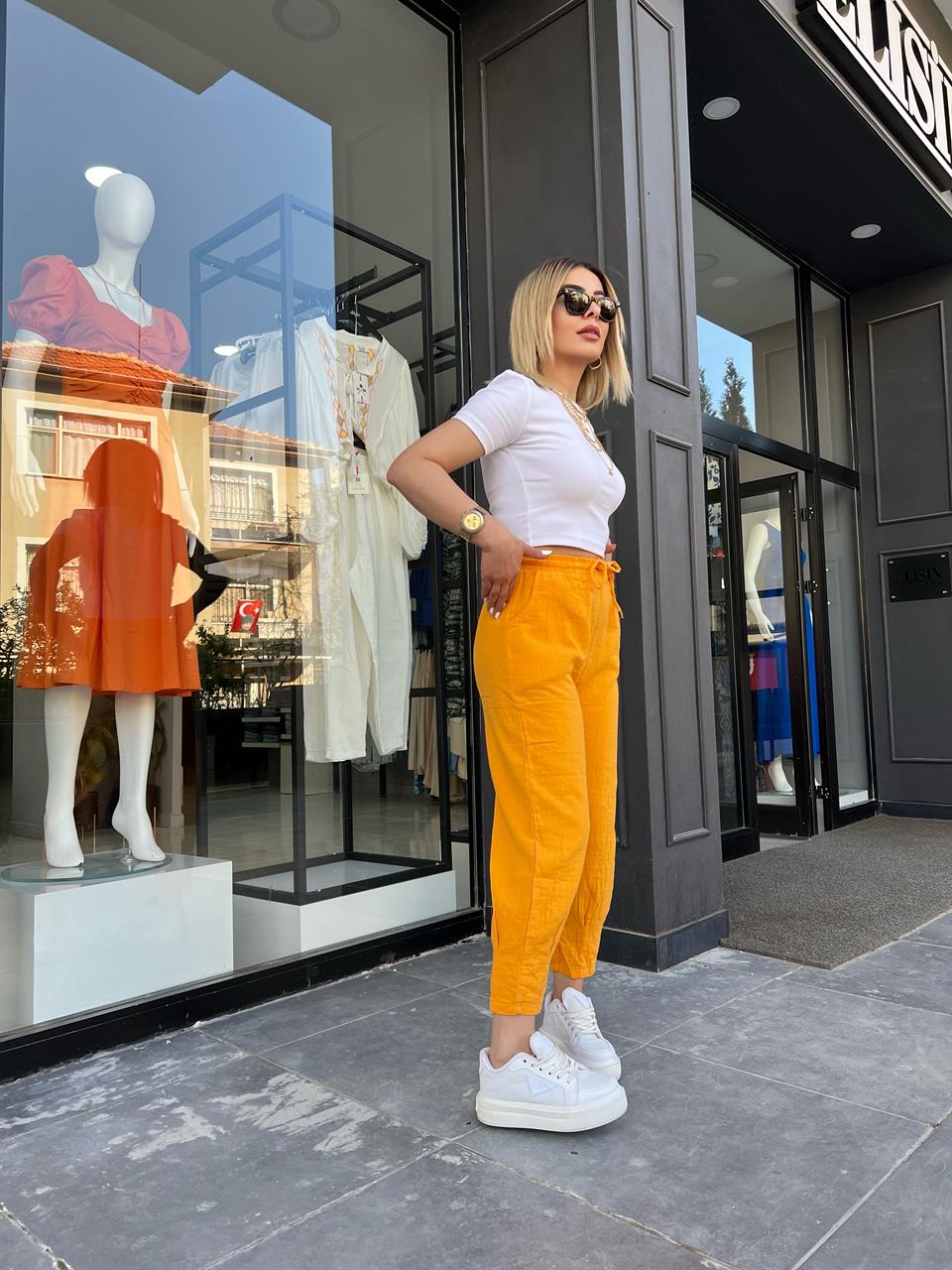 Mango Muslin Trousers with Hem Darts