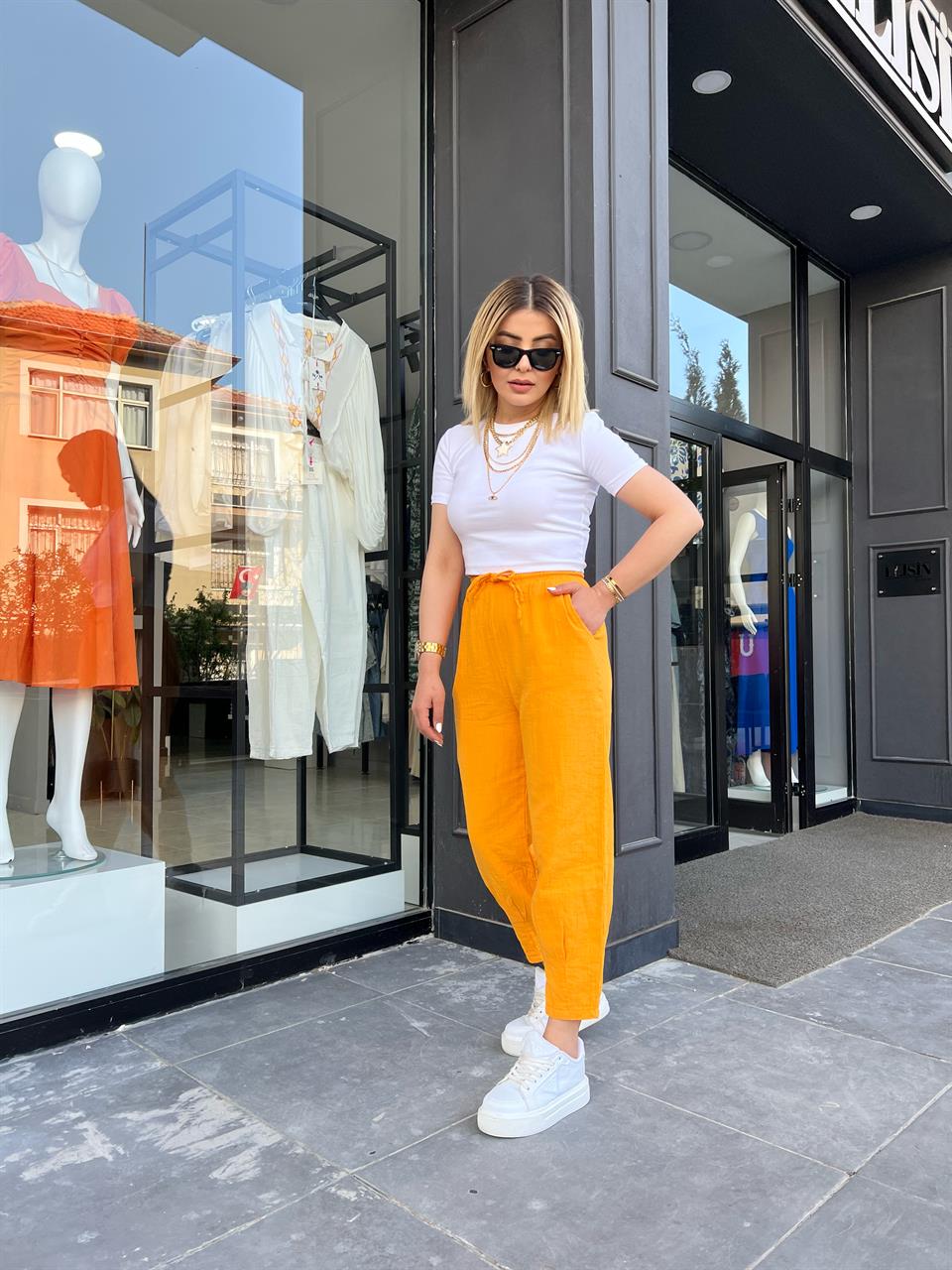 Mango Muslin Trousers with Hem Darts