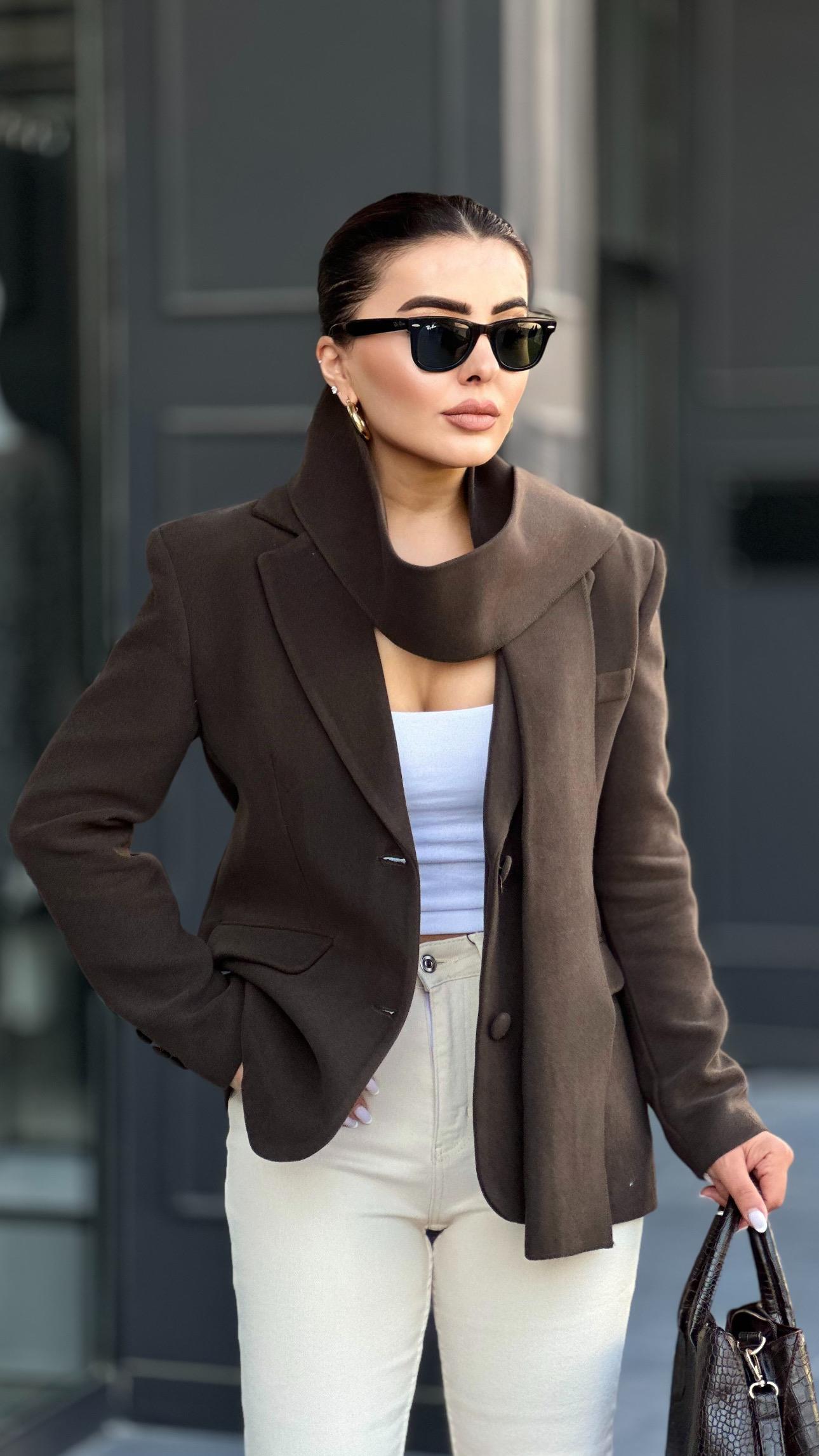 Marka Model Acı Kahve Şal Detaylı Blazer Ceket 