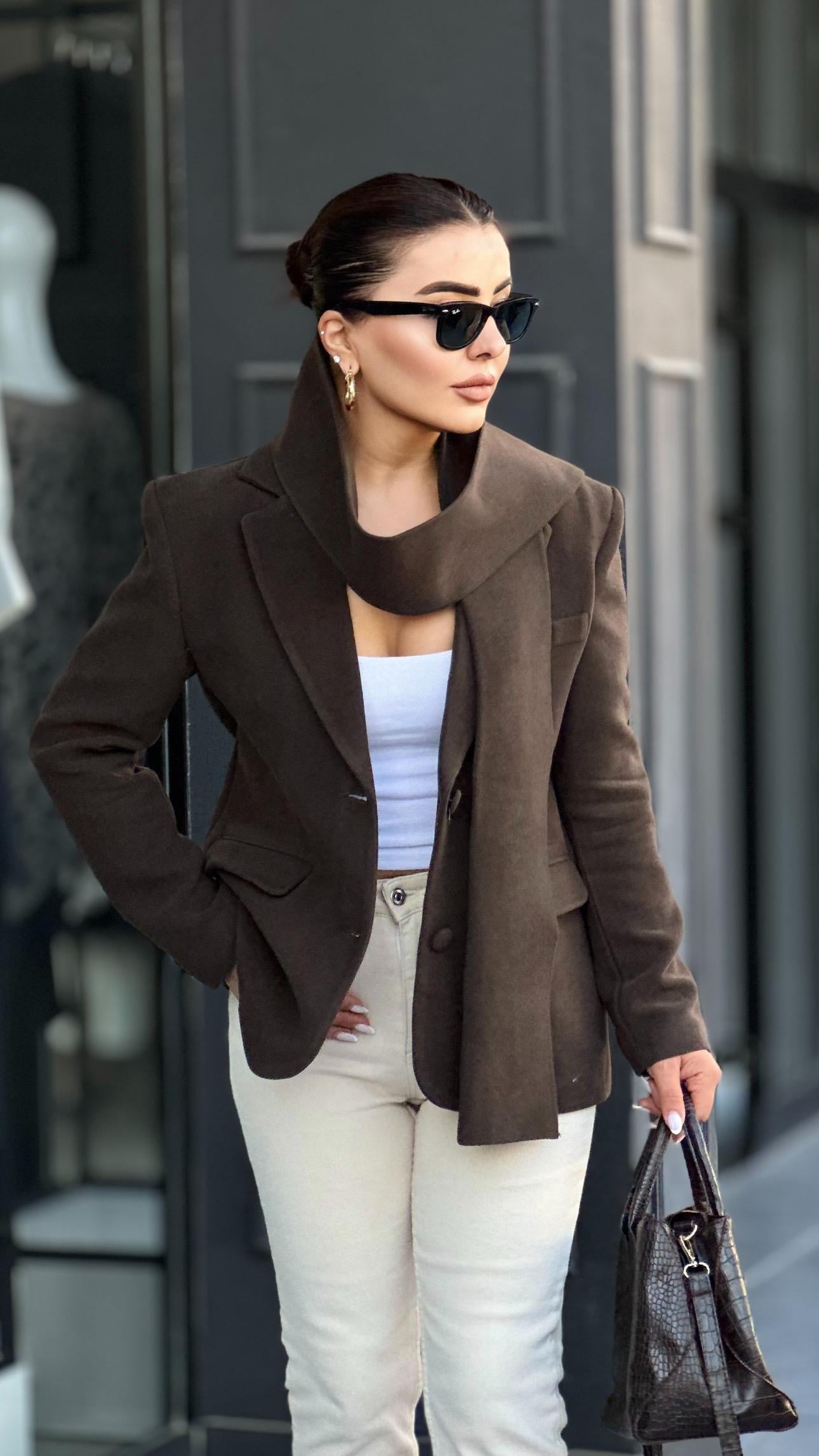 Marka Model Acı Kahve Şal Detaylı Blazer Ceket 