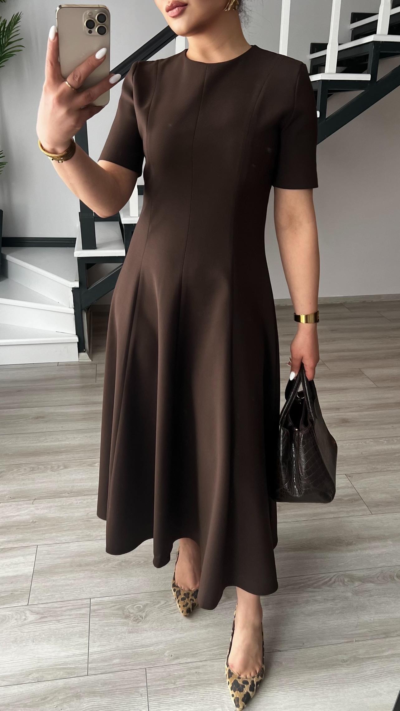 Marka Model Kahve Premium Volanlı Midi Boy Elbise
