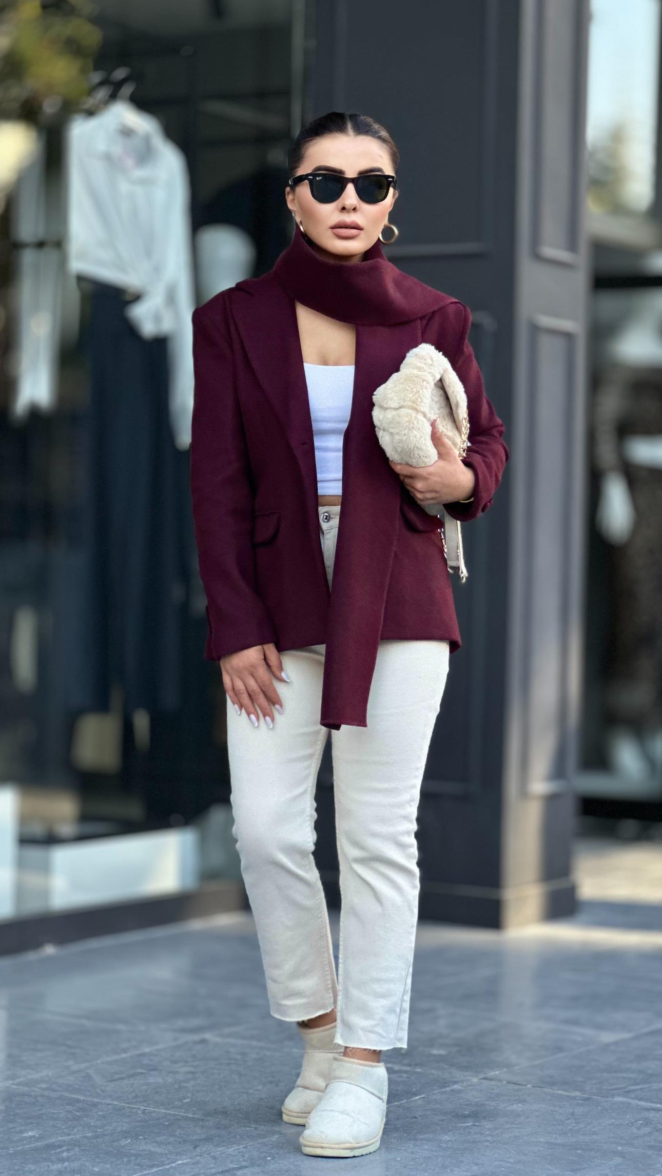 Marka Model Mürdüm Şal Detaylı Blazer Ceket