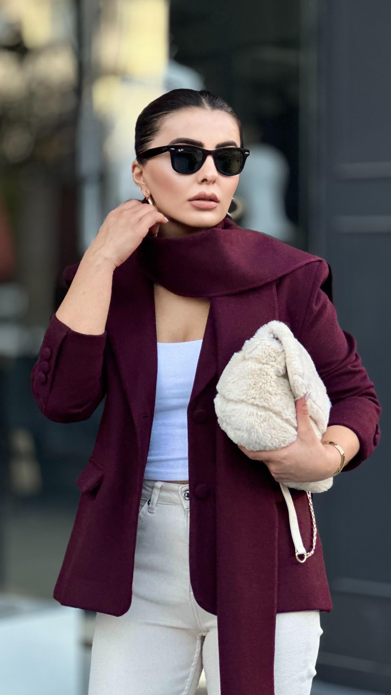 Marka Model Mürdüm Şal Detaylı Blazer Ceket