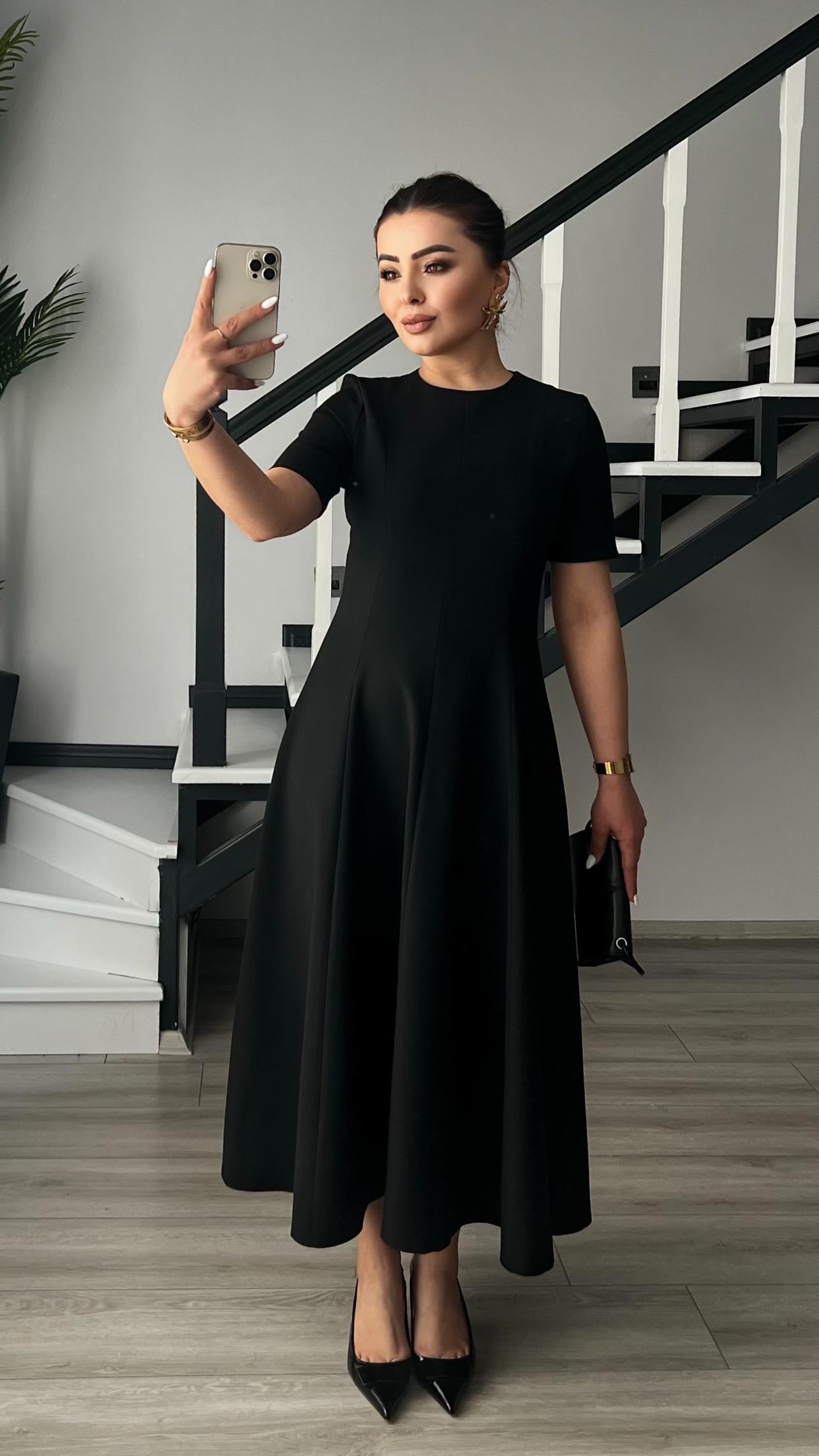 Marka Model Siyah Premium Volanlı Midi Boy Elbise 