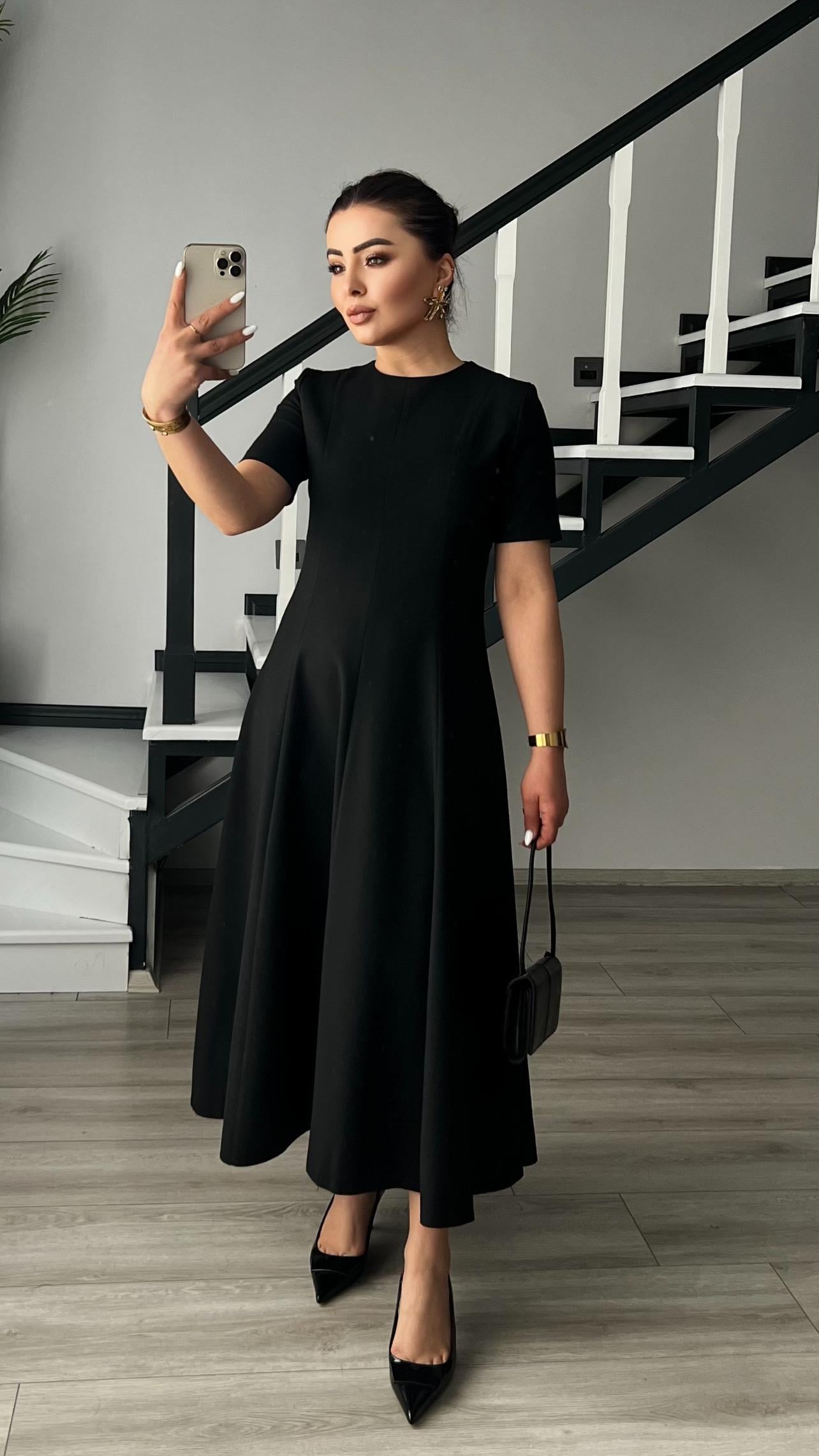 Marka Model Siyah Premium Volanlı Midi Boy Elbise 