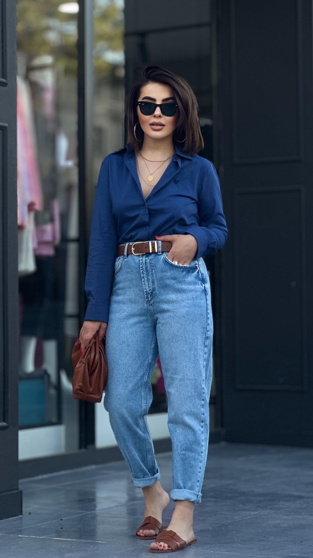 Mavi Arkası Boydan Pens Detaylı Slouchy Fit Jean 