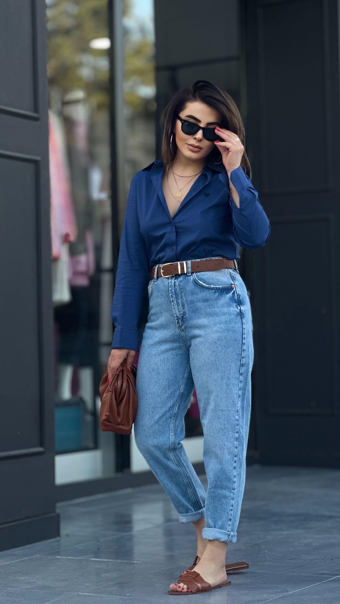 Mavi Arkası Boydan Pens Detaylı Slouchy Fit Jean 