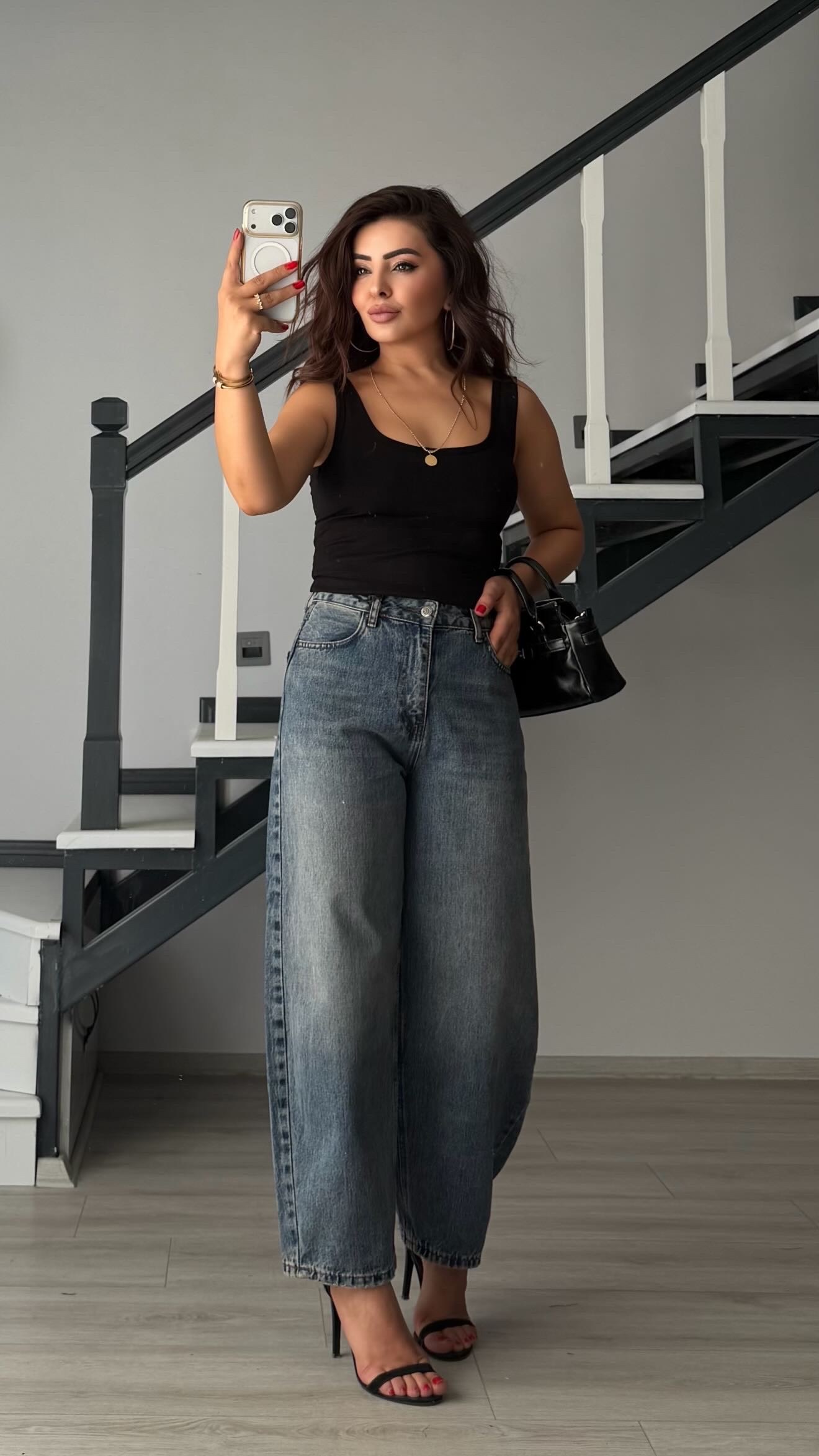 Blue Snow-Washed Distressed Tinted Balloon Jeans