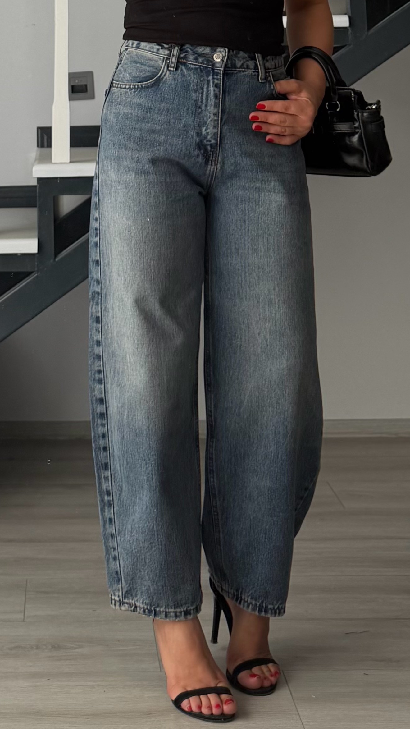 Blue Snow-Washed Distressed Tinted Balloon Jeans