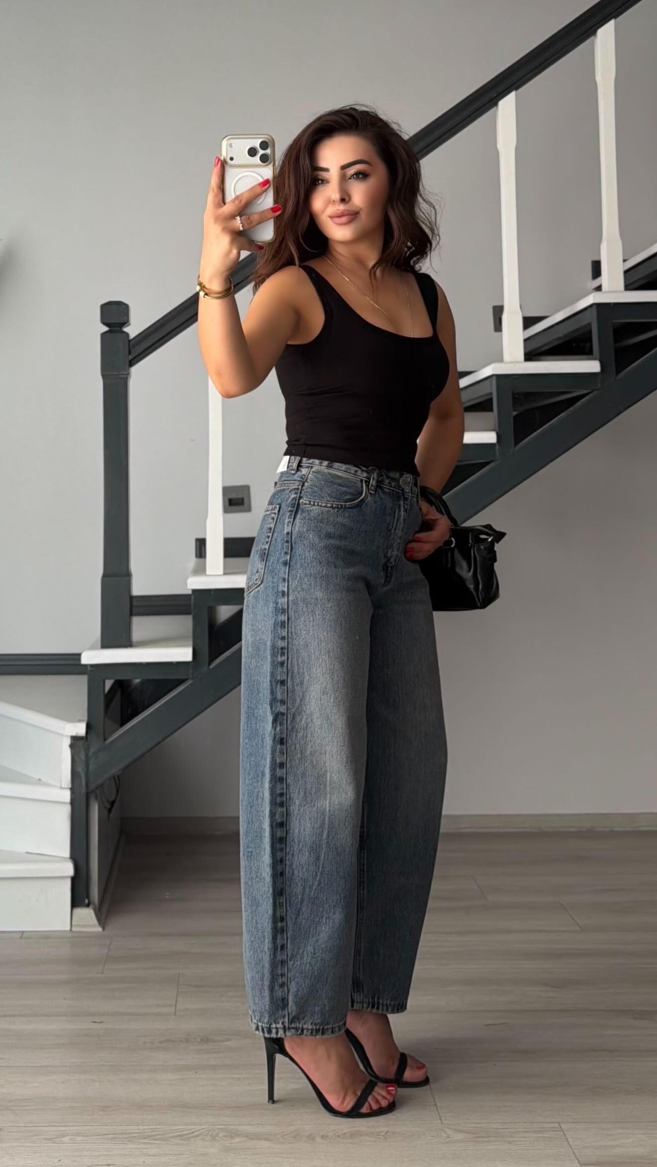 Blue Snow-Washed Distressed Tinted Balloon Jeans