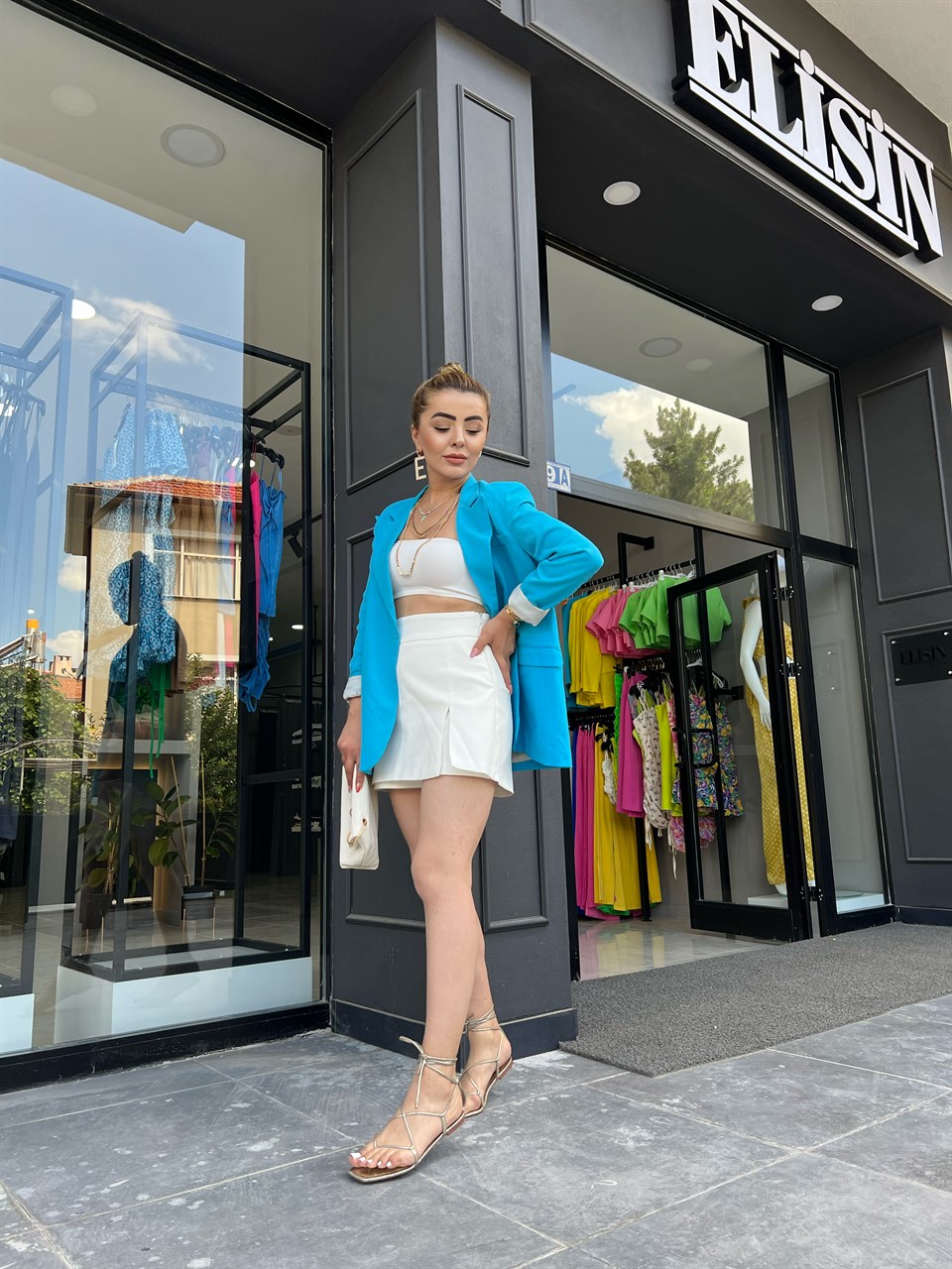 Mavi Keten Blazer Ceket