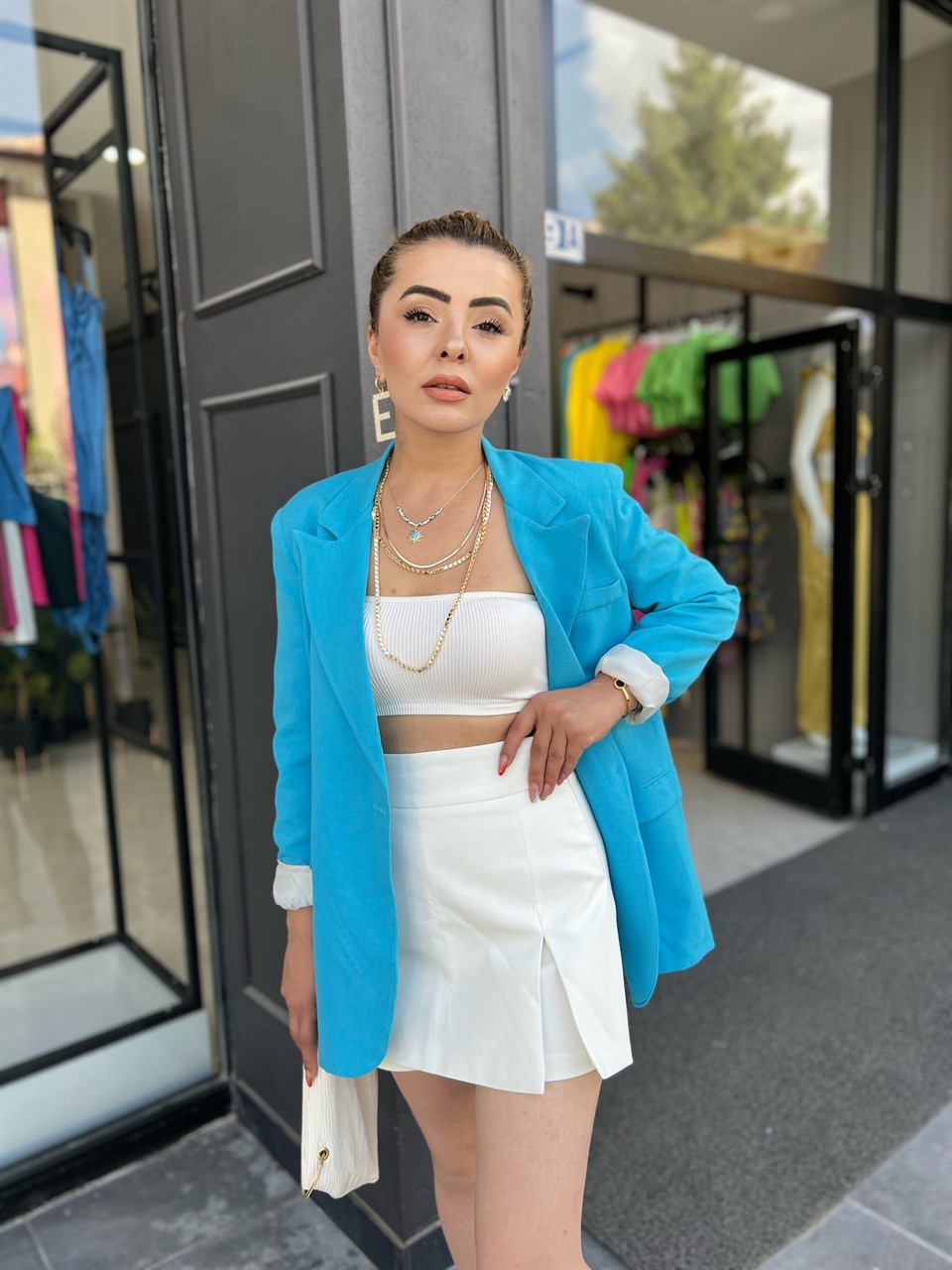 Mavi Keten Blazer Ceket