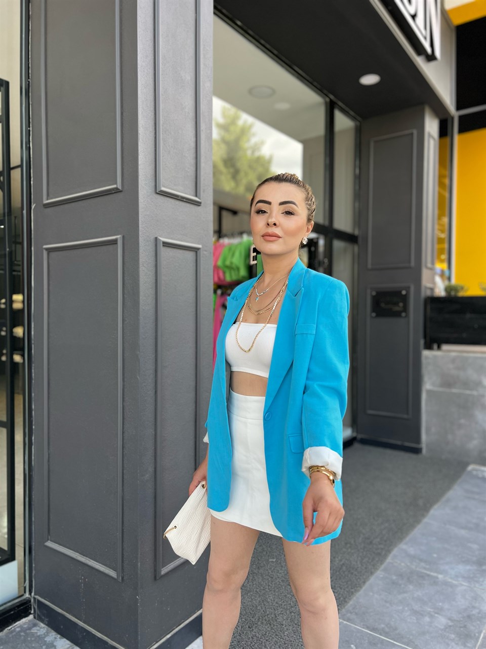 Mavi Keten Blazer Ceket