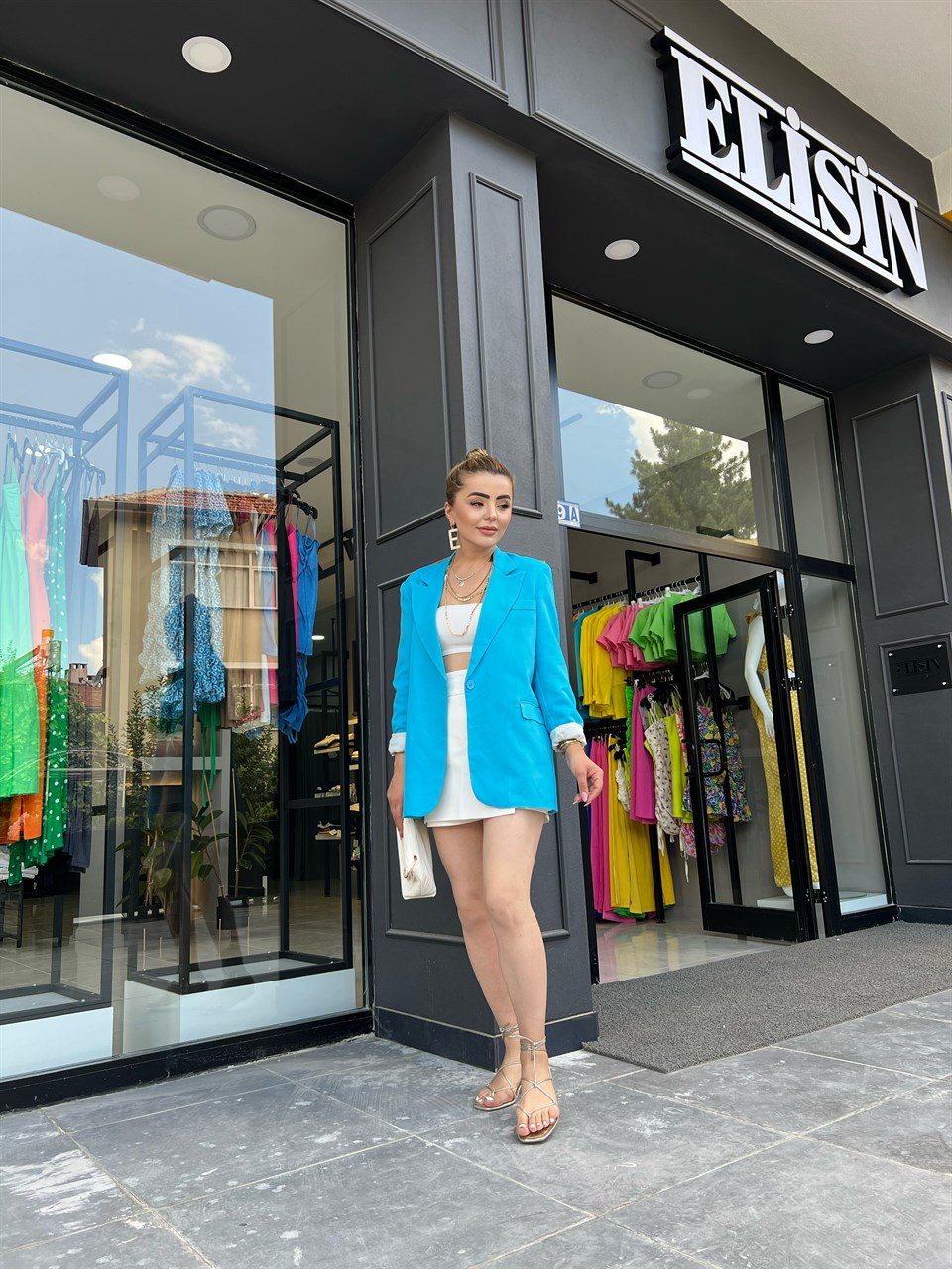 Mavi Keten Blazer Ceket
