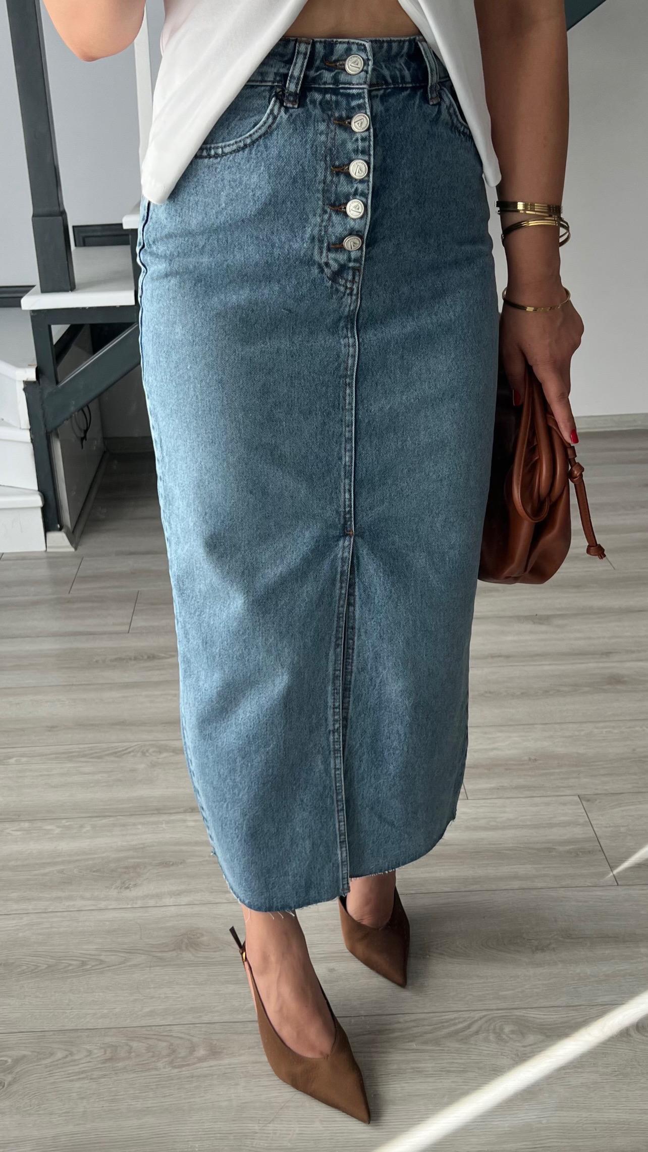 Blue OSL1 5 Button Slit Denim Skirt