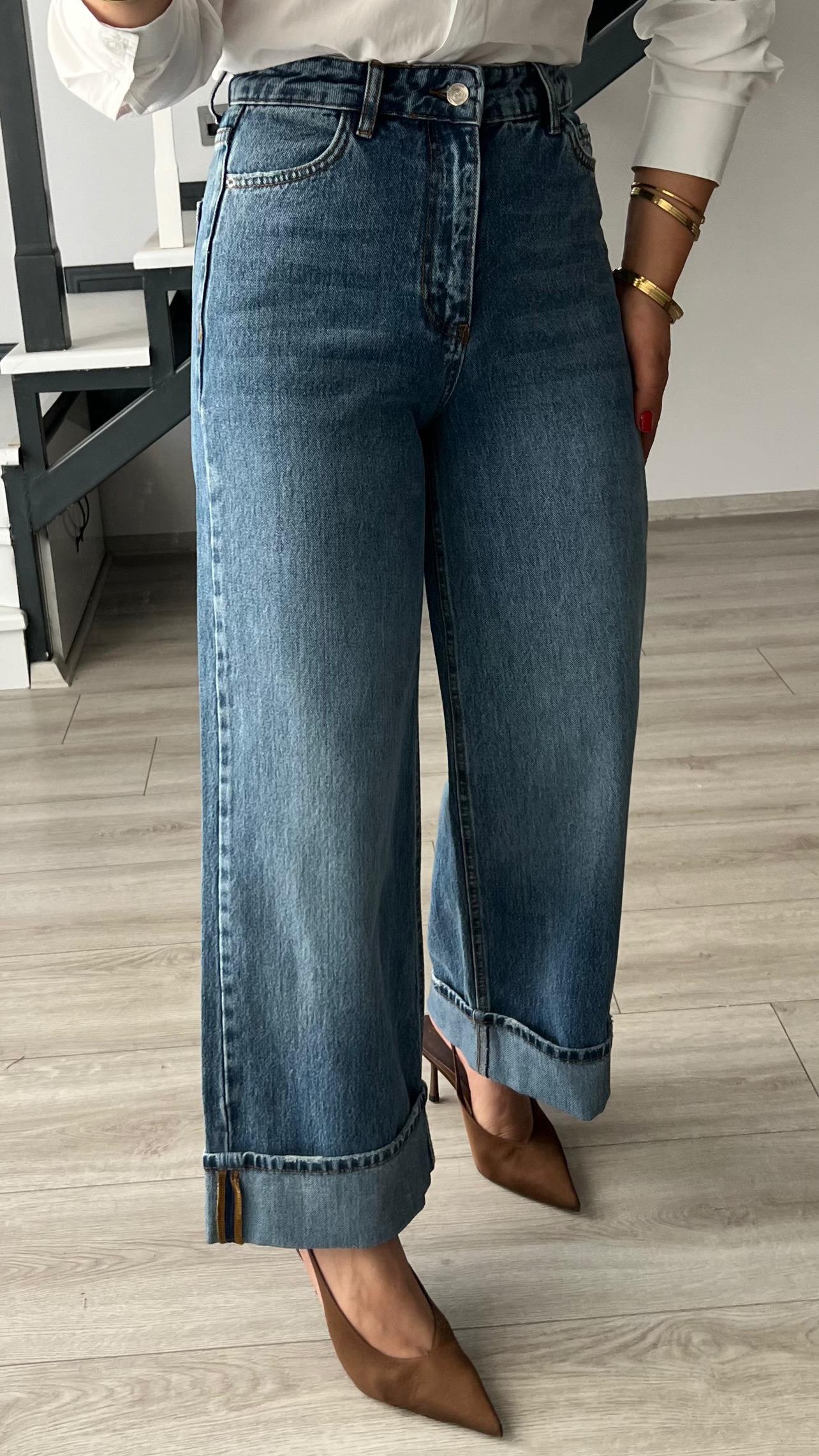 Blue Jeans with Folded Hem Detail