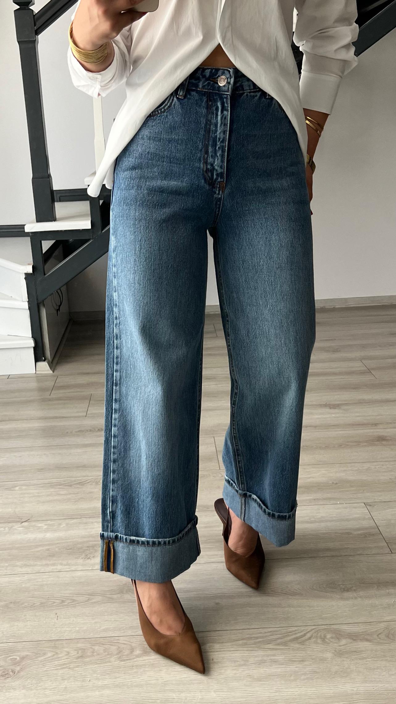 Blue Jeans with Folded Hem Detail