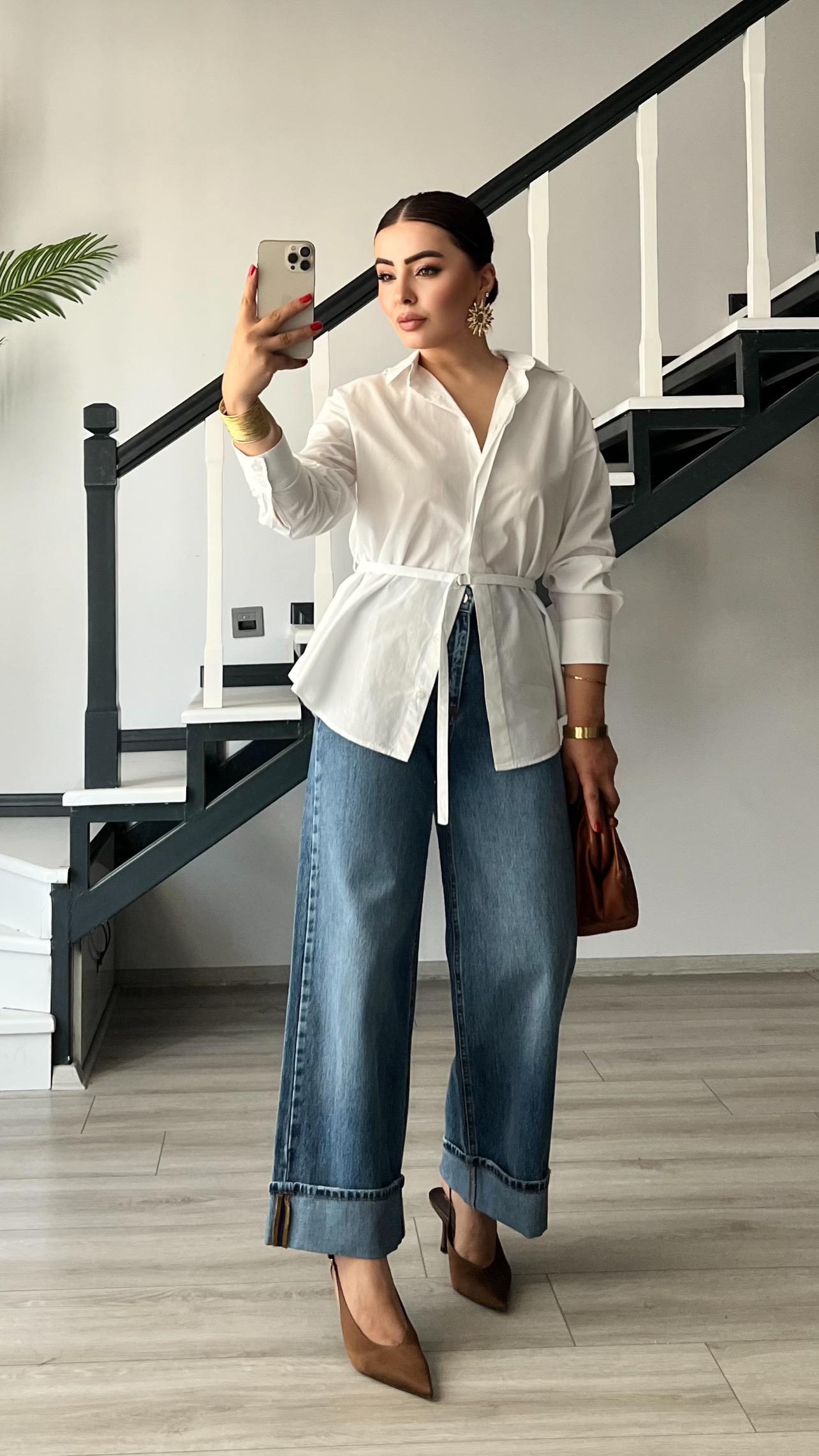 Blue Jeans with Folded Hem Detail