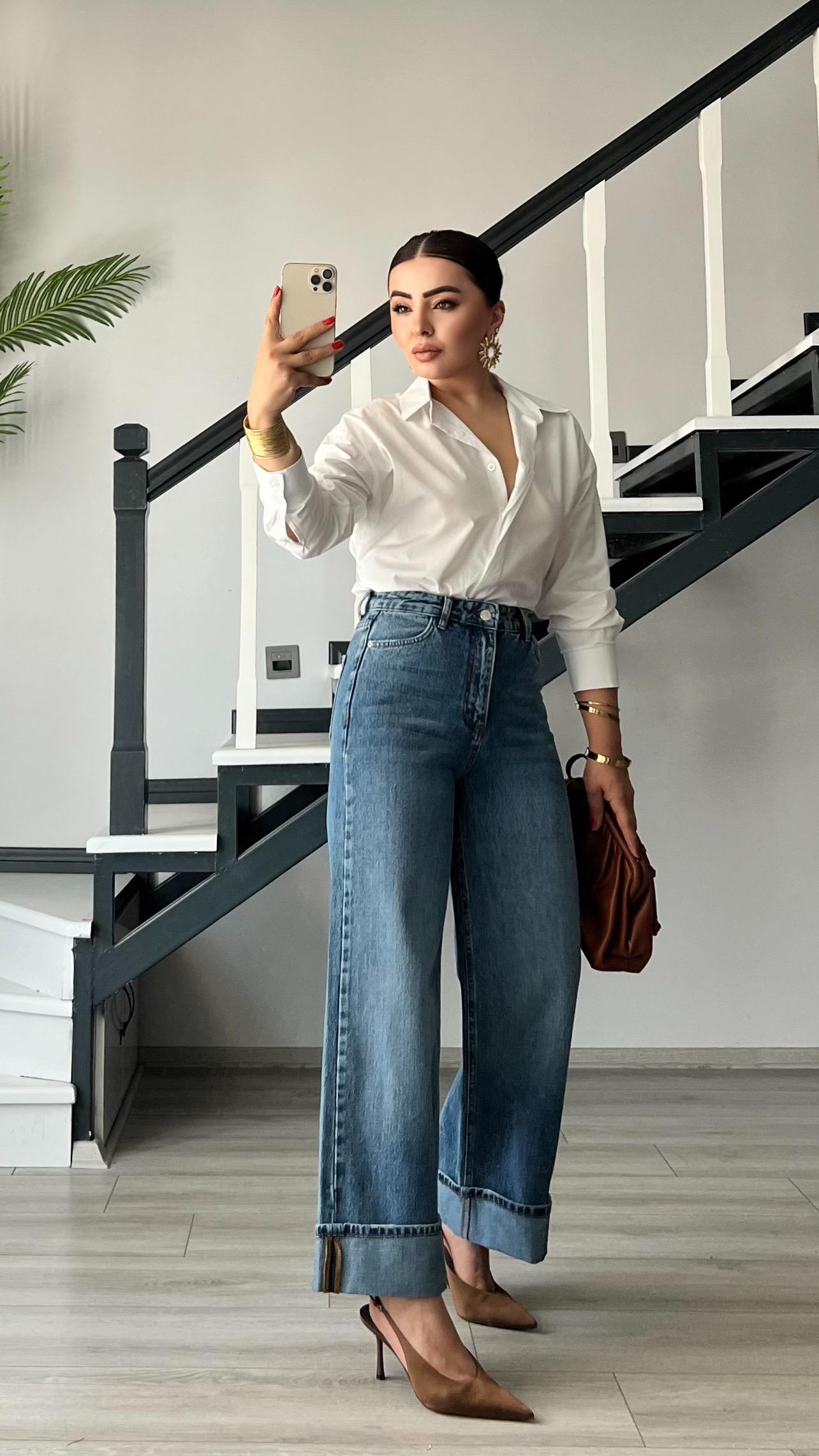 Blue Jeans with Folded Hem Detail