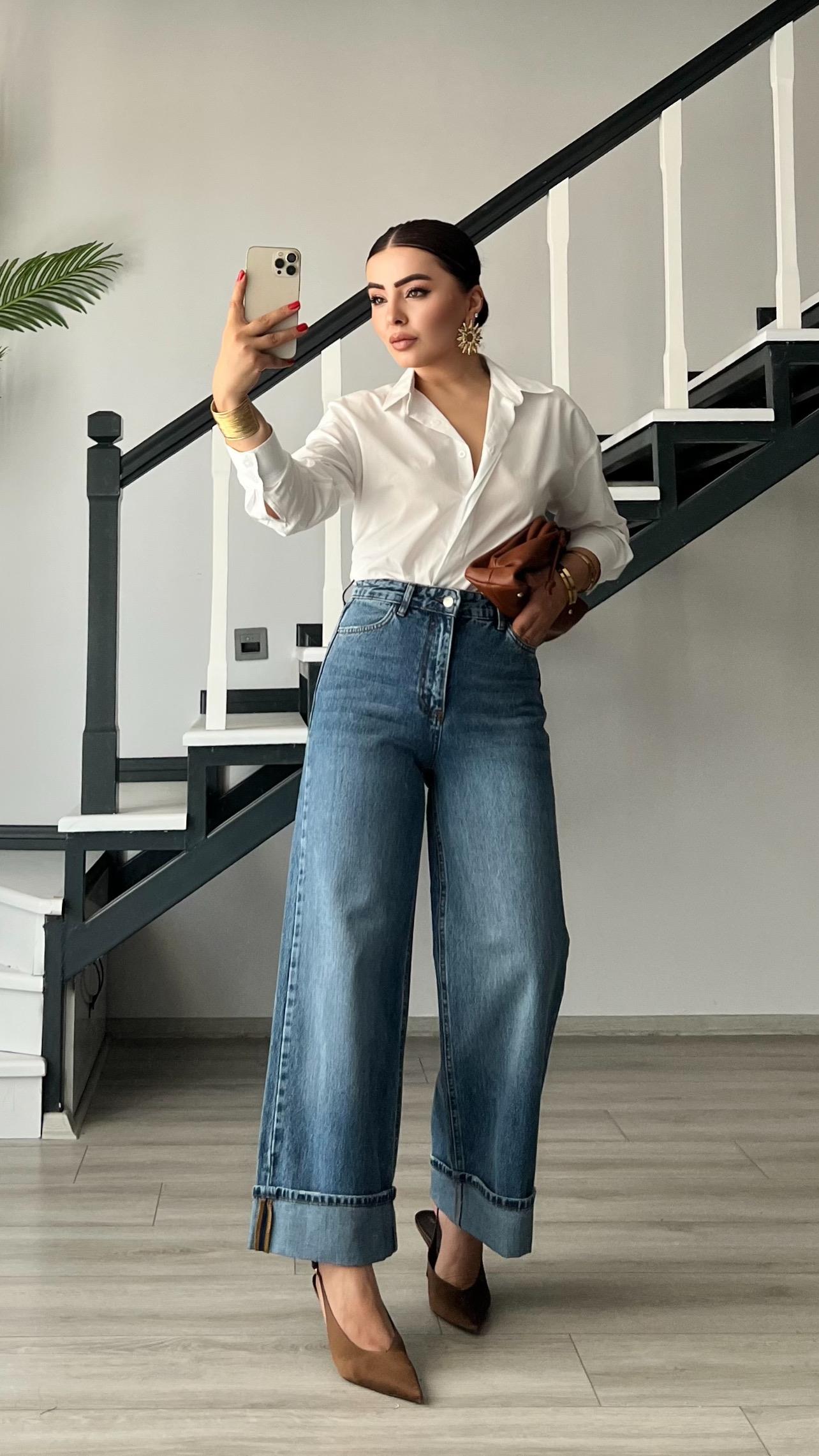 Blue Jeans with Folded Hem Detail