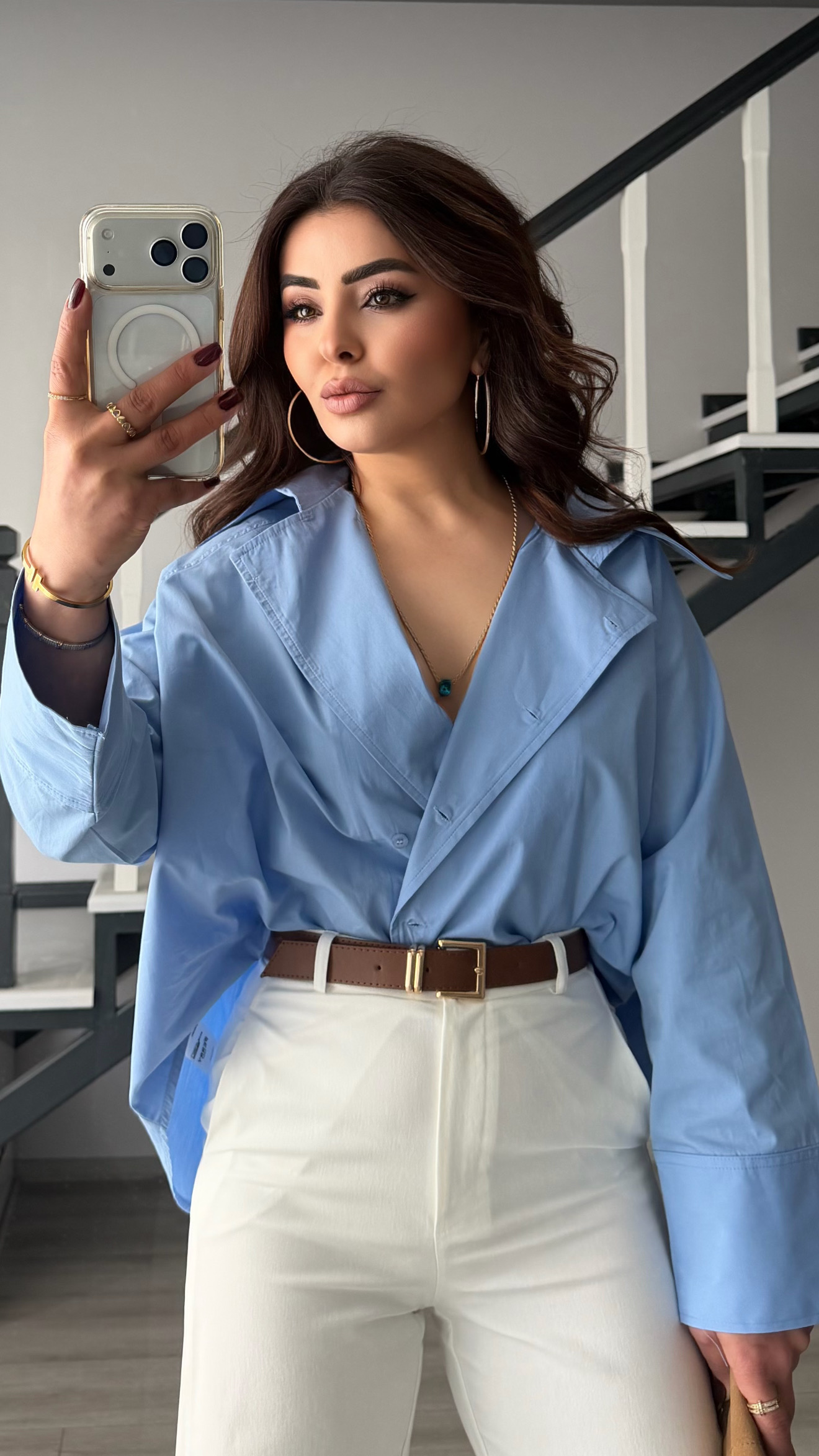 Blue Raglan Sleeve Poplin Shirt