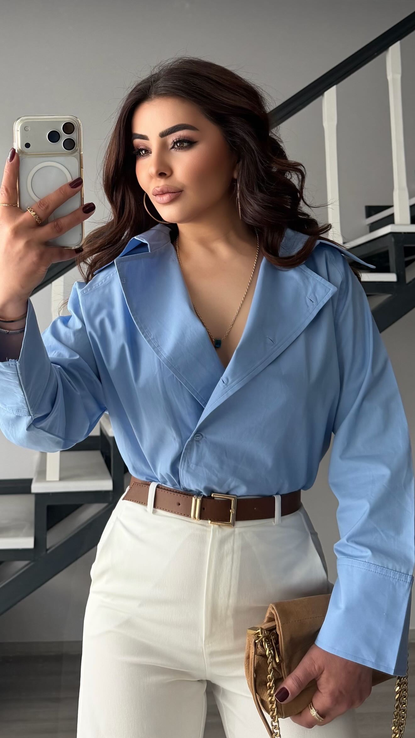 Blue Raglan Sleeve Poplin Shirt