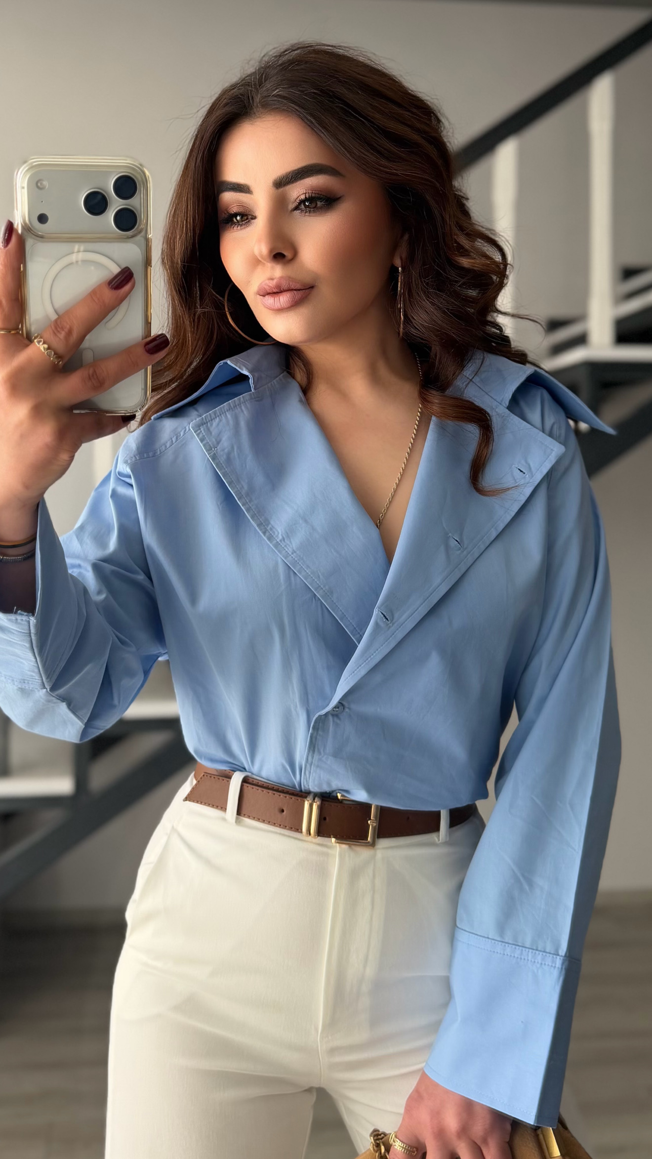 Blue Raglan Sleeve Poplin Shirt
