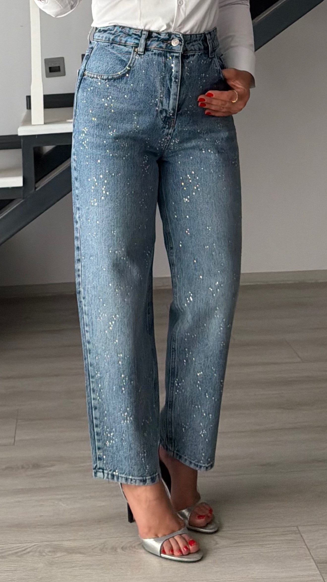 Blue Rhinestone Skater Jeans