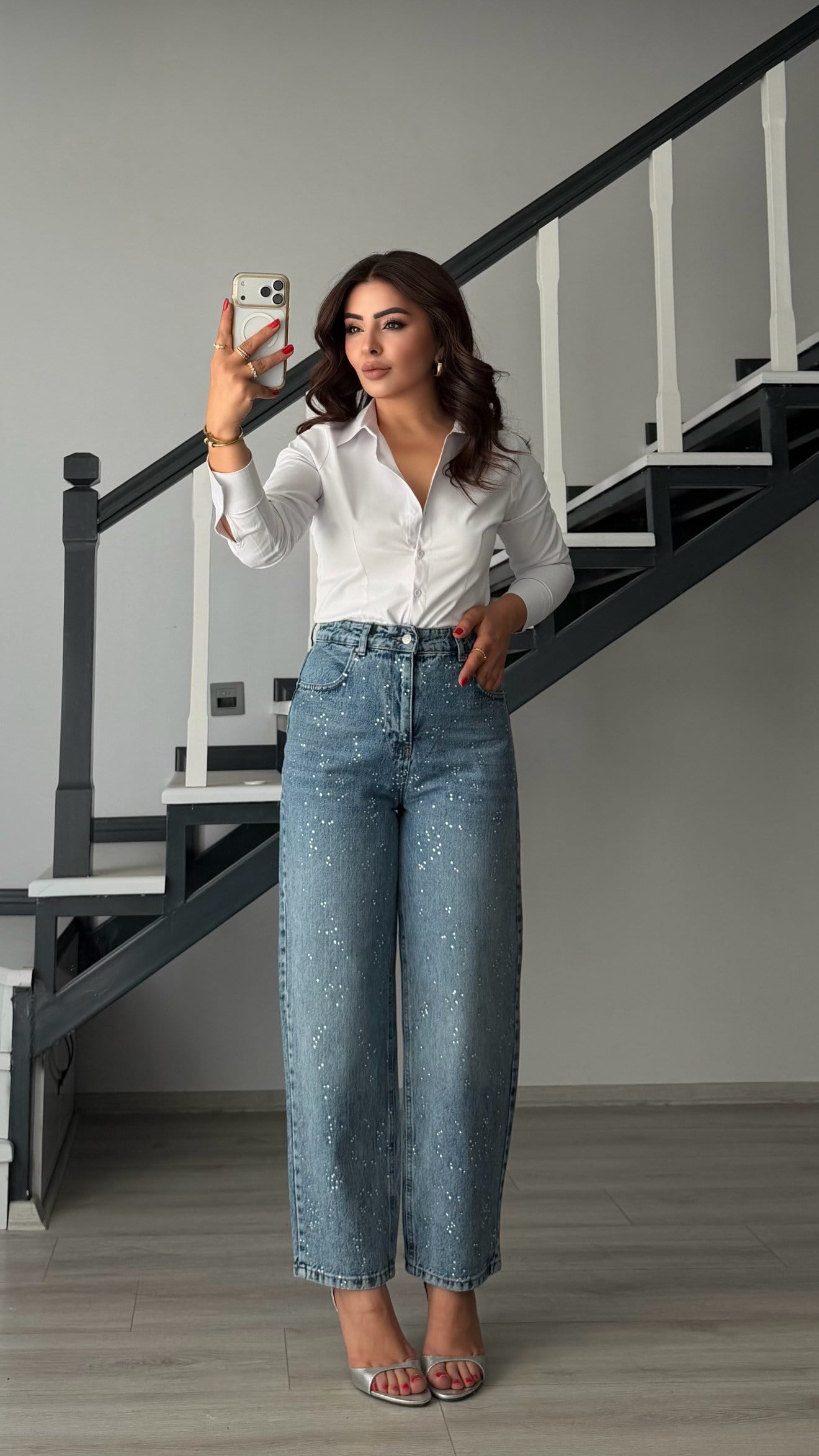 Blue Rhinestone Skater Jeans