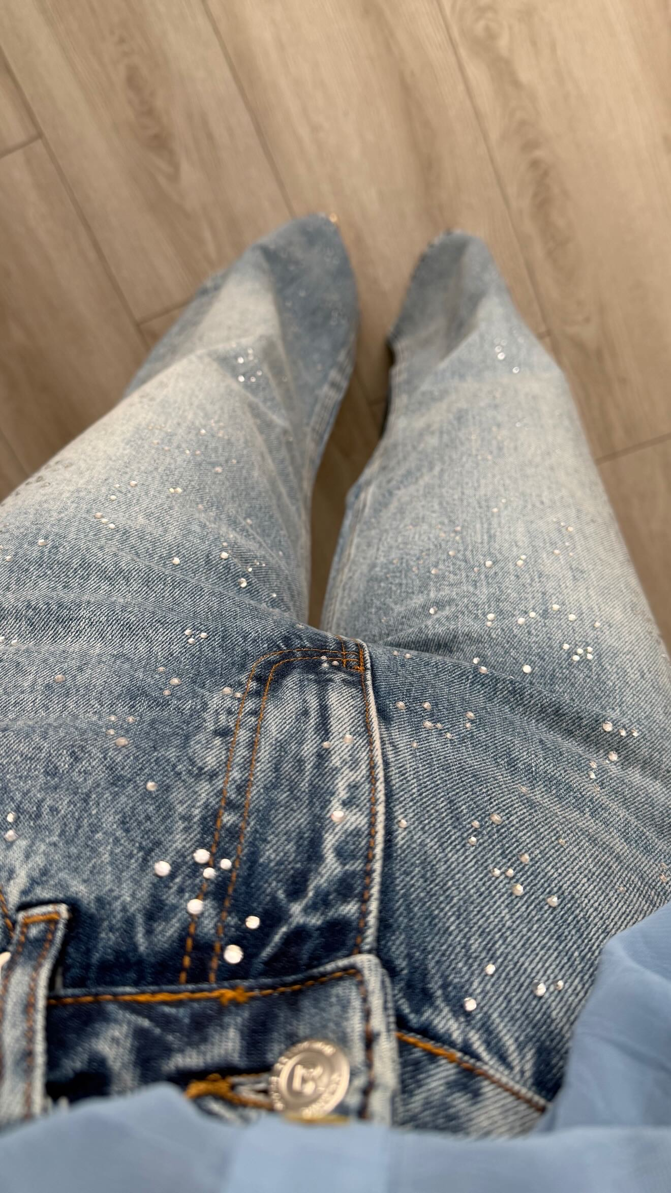 Mavi Taşlı Wide Leg Jean