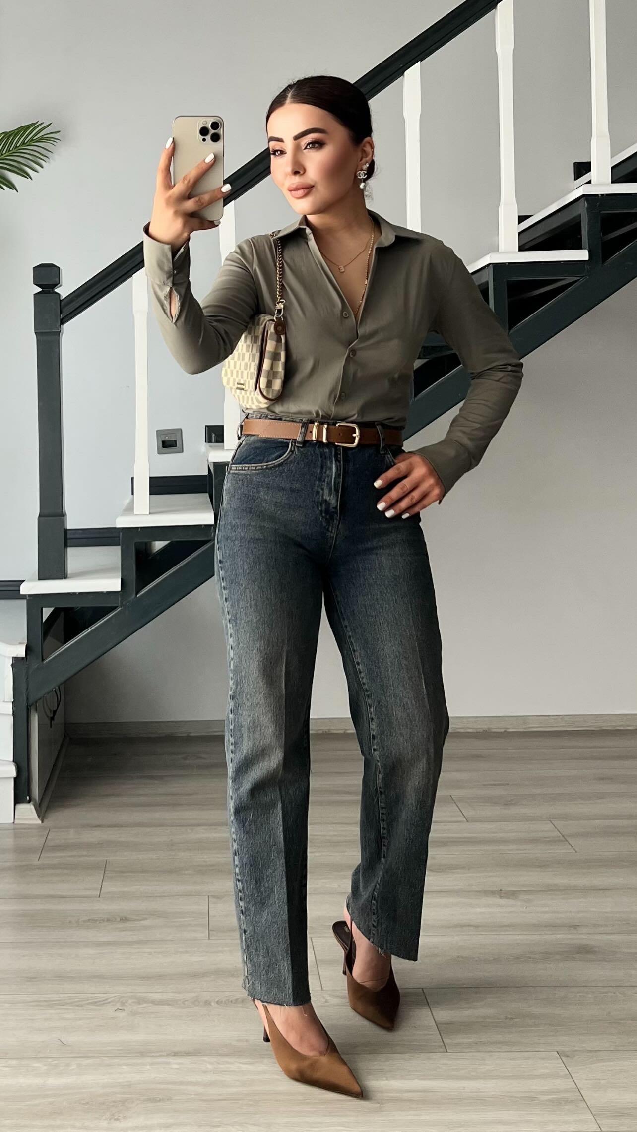 Blue Tint Belted Lycra Cut-Ankle Premium Jean