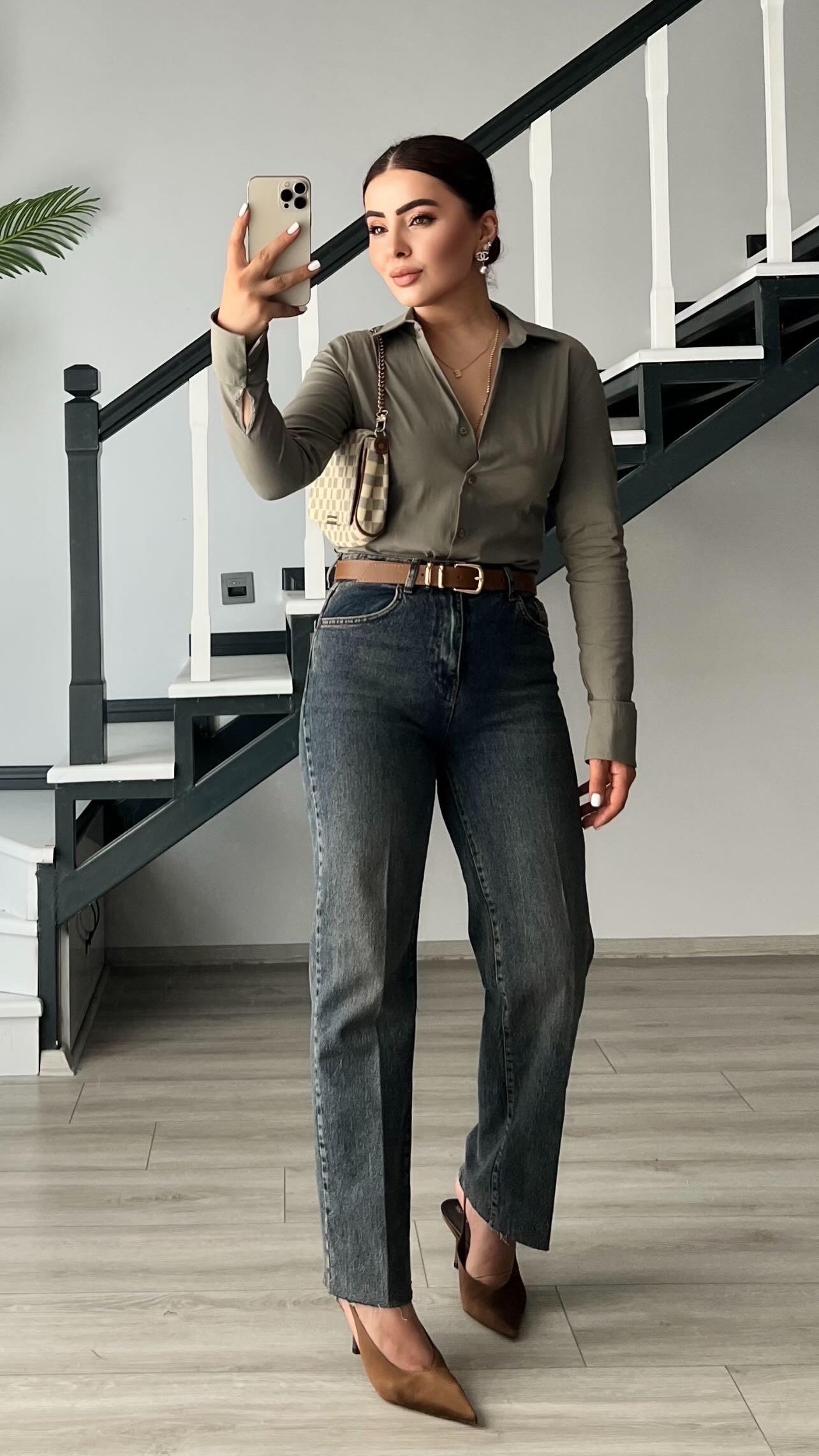 Blue Tint Belted Lycra Cut-Ankle Premium Jean
