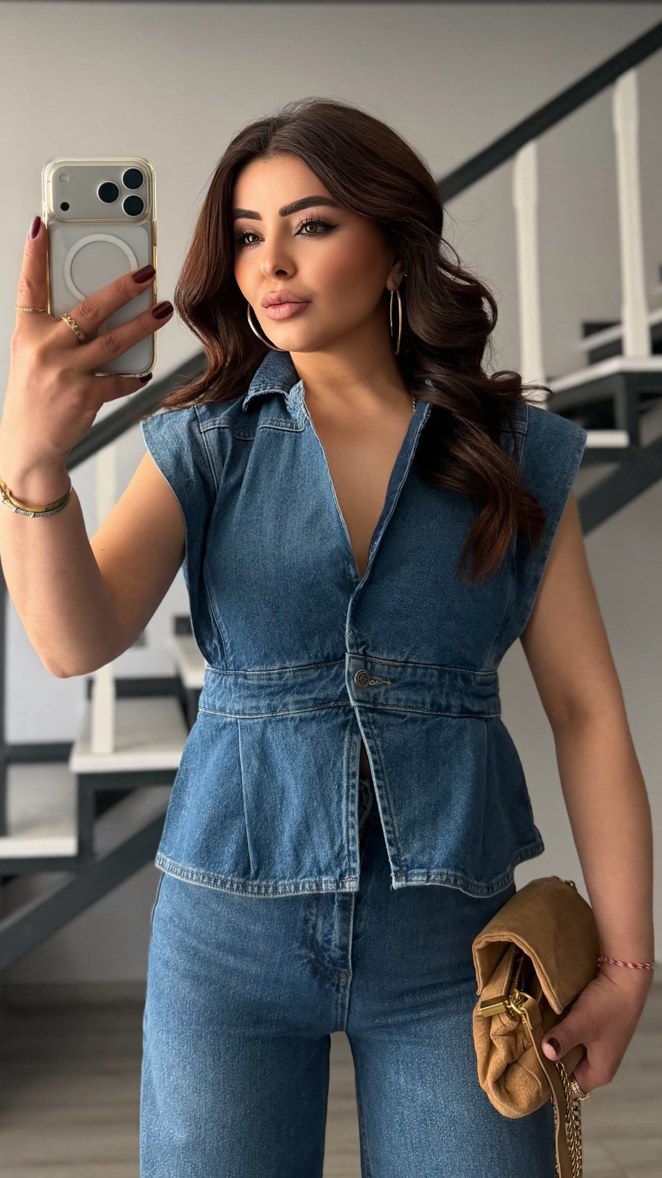 Mavi Yıkamalı Tek Düğme Denim Yelek