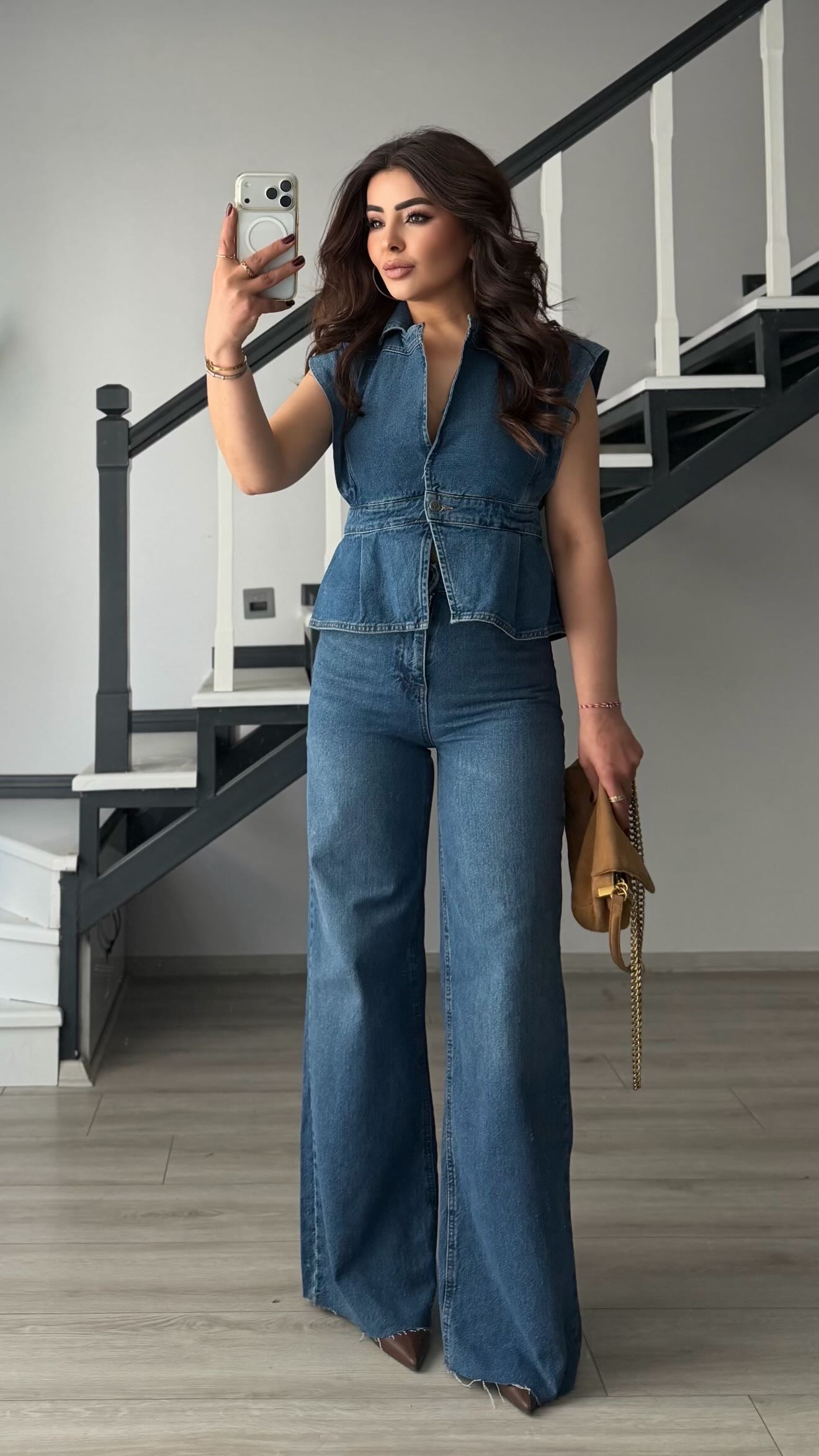 Mavi Yıkamalı Tek Düğme Denim Yelek