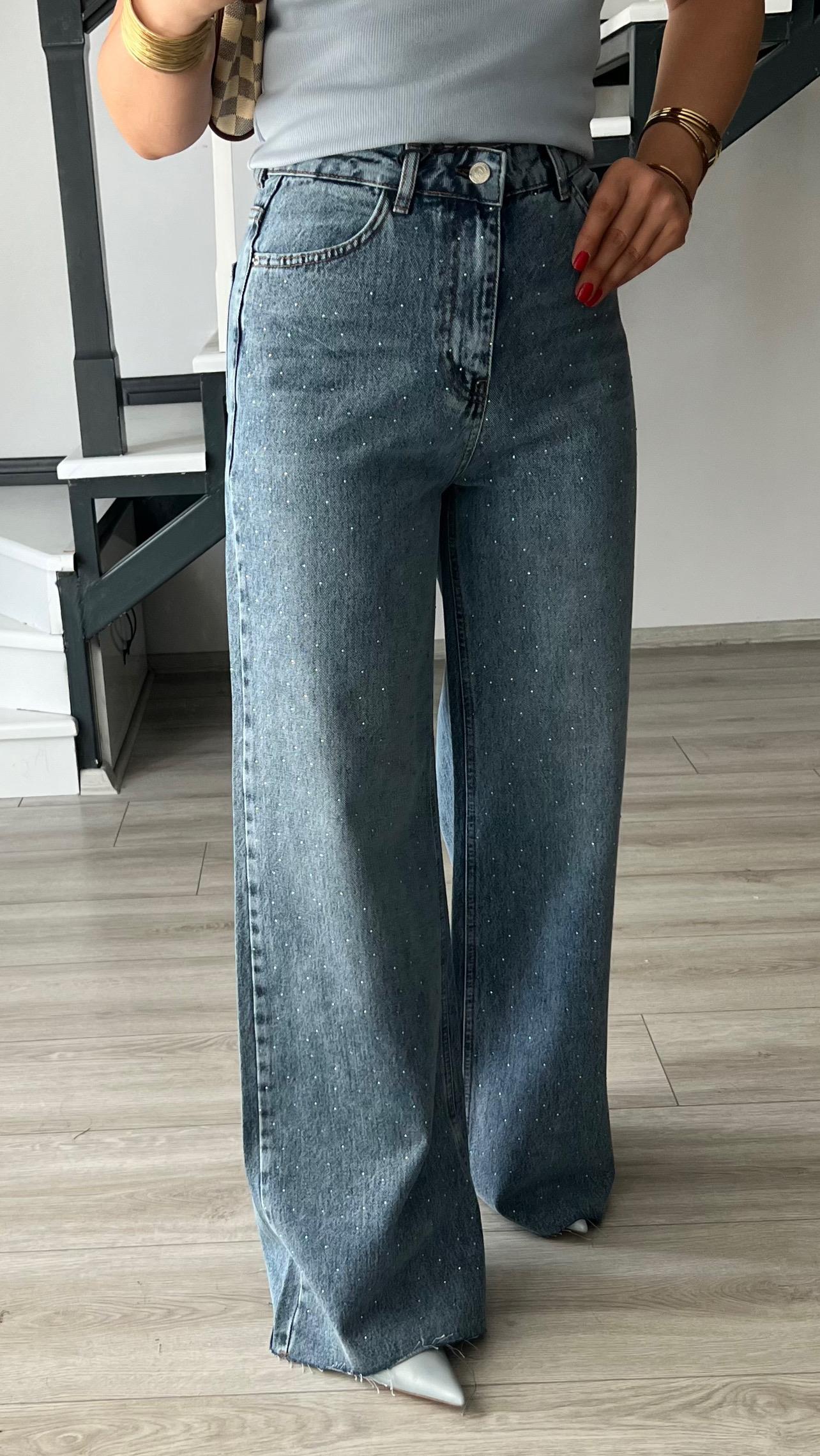 Minimalist Stone Embellished Palazzo Jeans