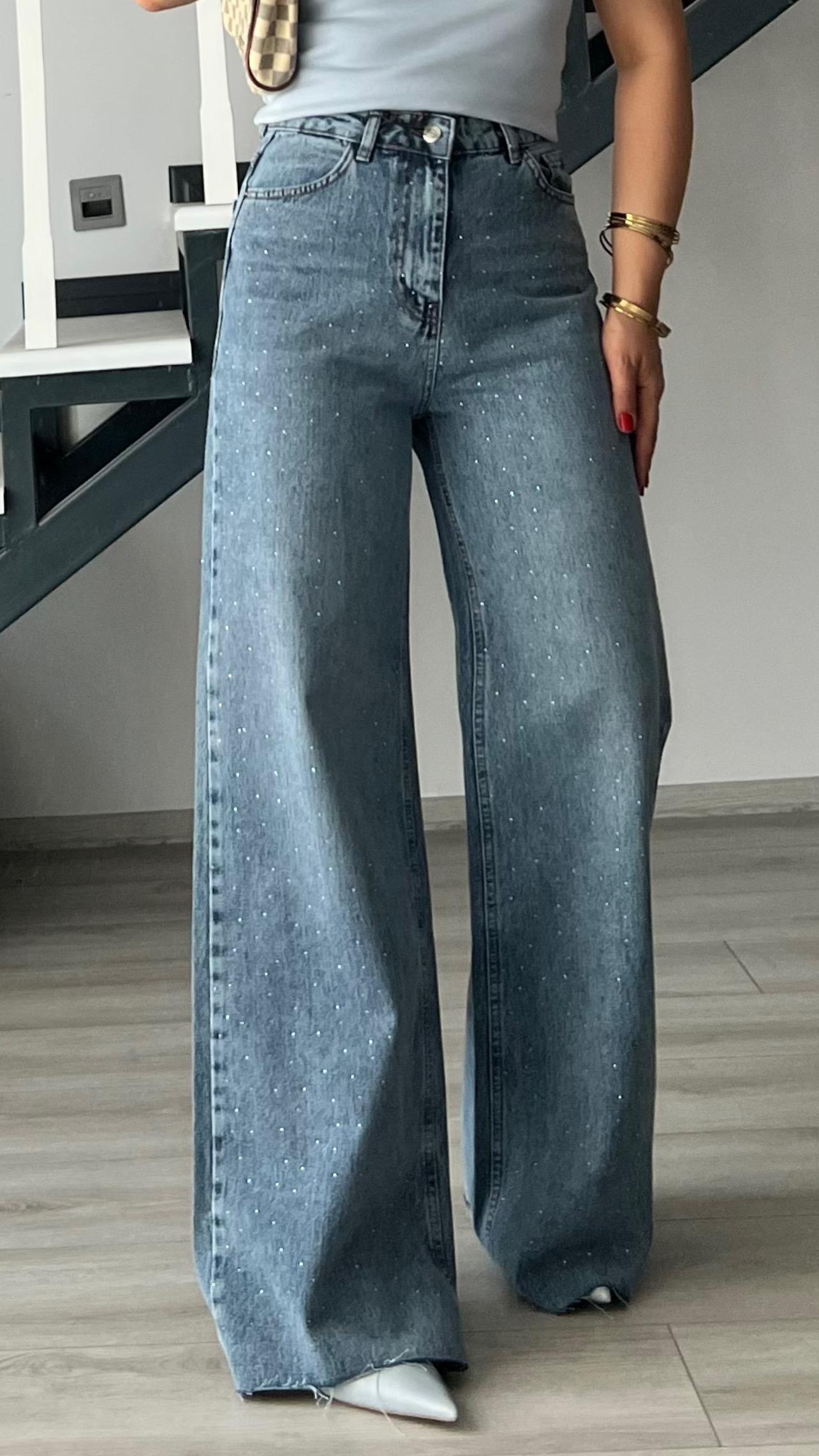 Minimalist Stone Embellished Palazzo Jeans