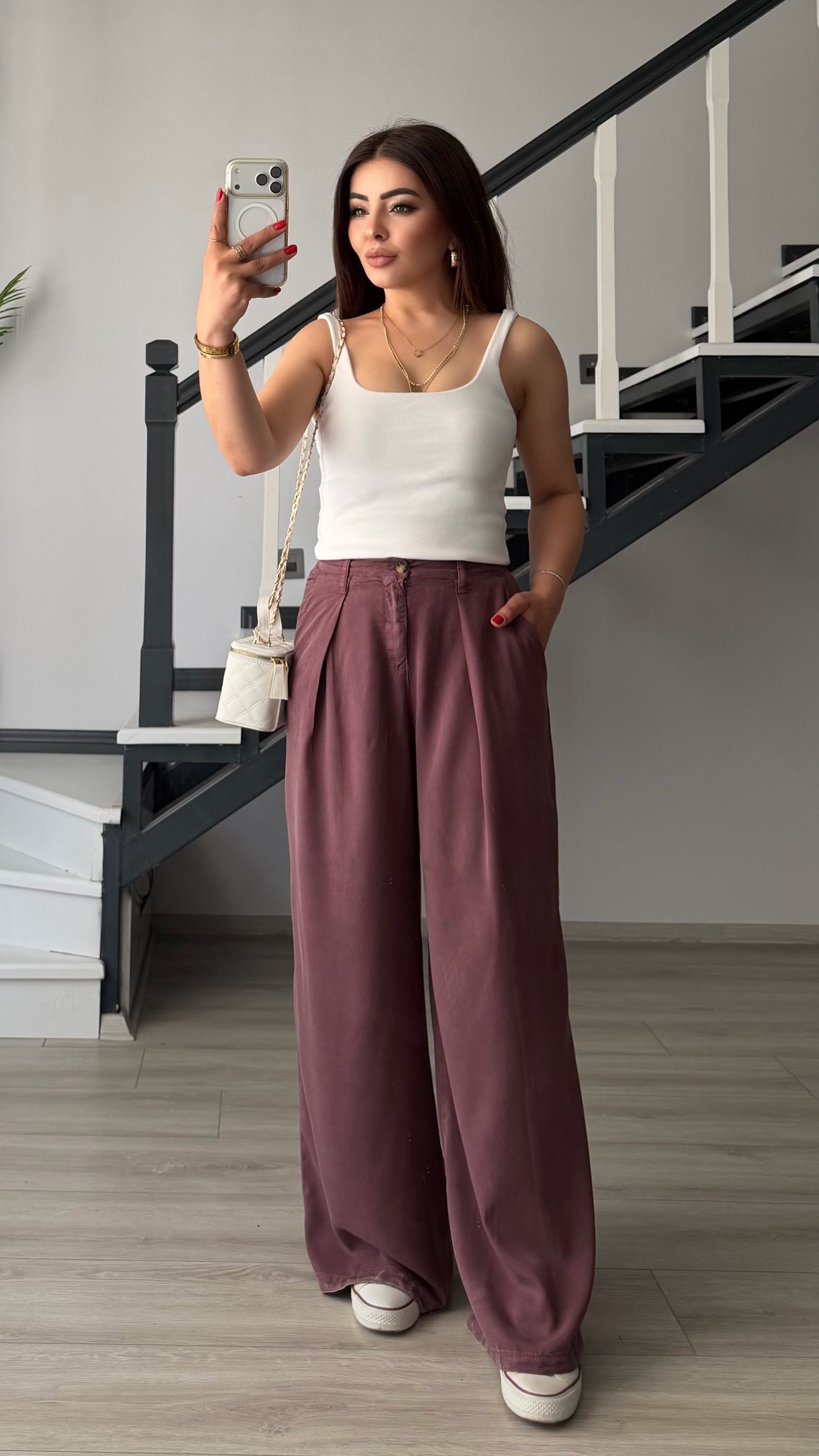 Mürdüm Bel Lastikli Tensl Pantolon