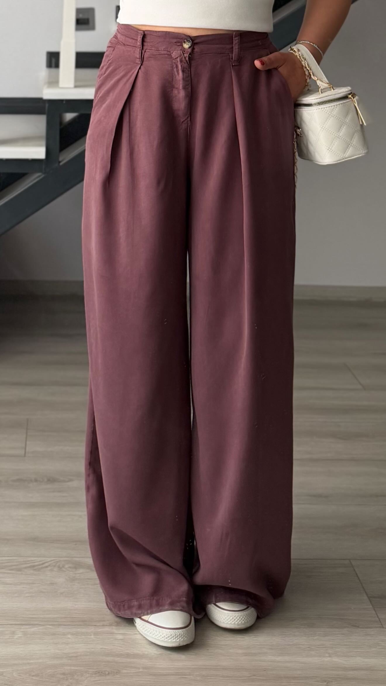 Mürdüm Bel Lastikli Tensl Pantolon
