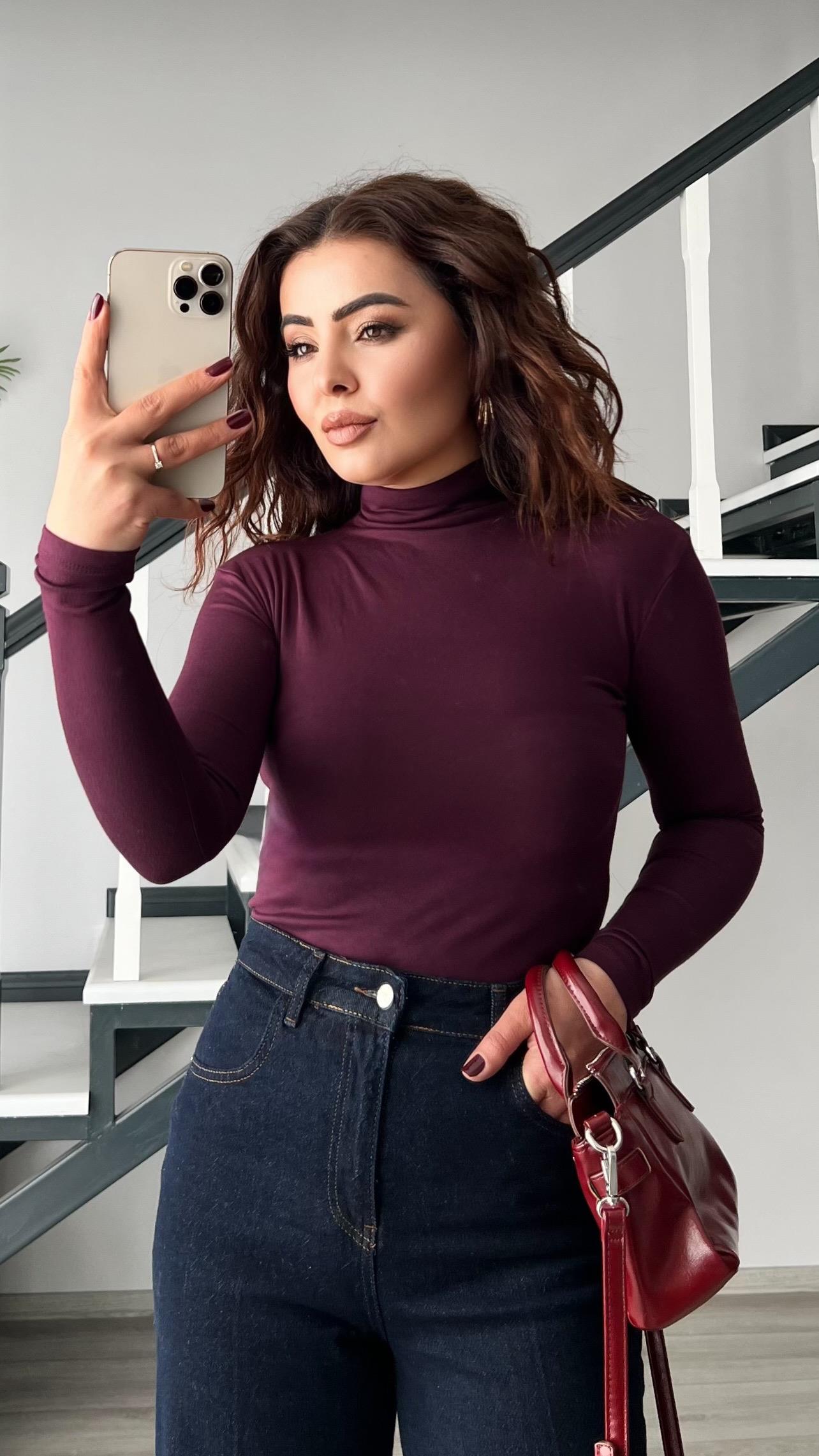 Plum Double Modal Turtleneck Blouse