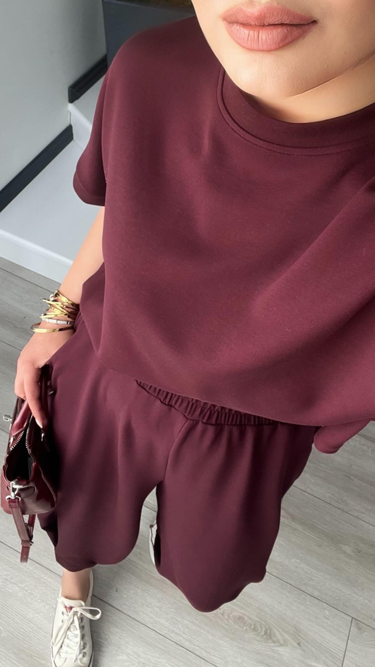 Mürdüm Modal Kumaş Tişört-Pantolon Takım